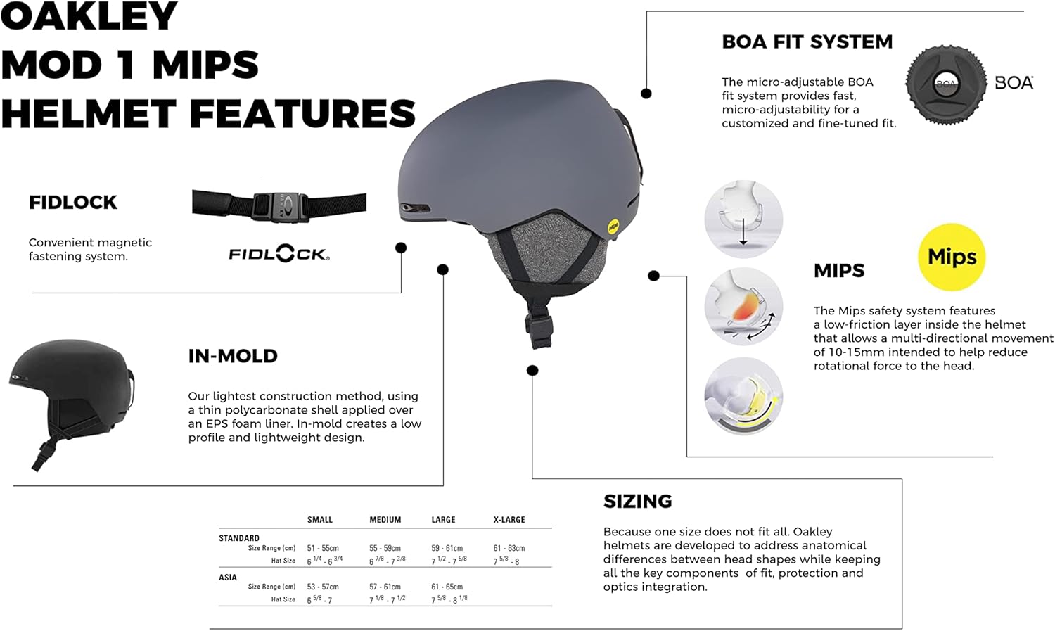 Oakley MOD1 MIPS – Casco de esquí y snowboard para hombres y mujeres + paquete con botella de agua plegable iWear de diseñador con mosquetón