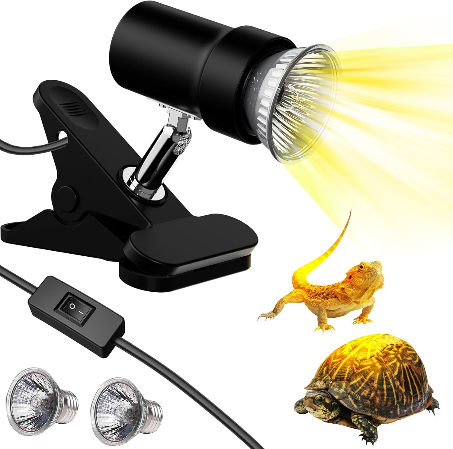 Lámpara de calor para reptiles, lámpara giratoria UVAUVB con 2 bombillas de sol (25 W + 35 W), adecuada para dragón barbudo, reptiles, tortuga,