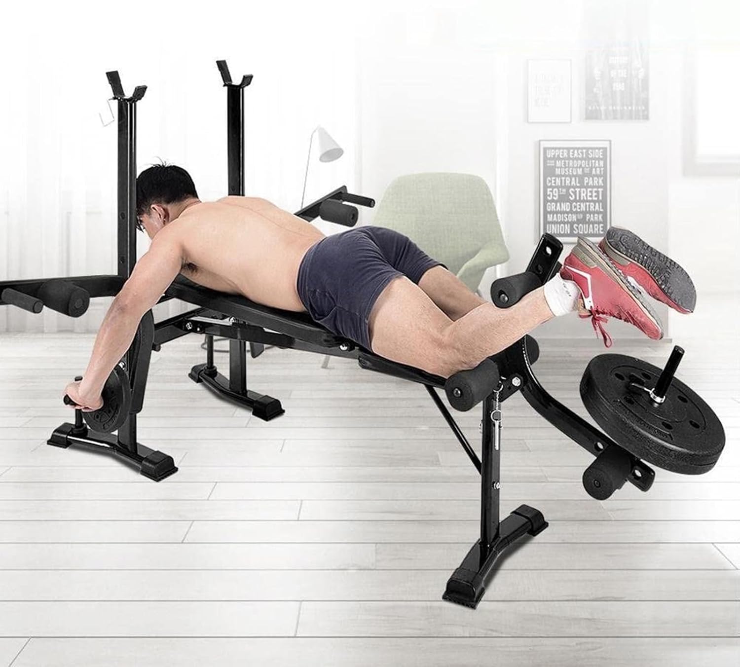 Equipo de entrenamiento de banco de pesas estándar 6 en 1 para gimnasio en casa, entrenamiento de cuerpo completo, juego de prensa de banco, rizo de