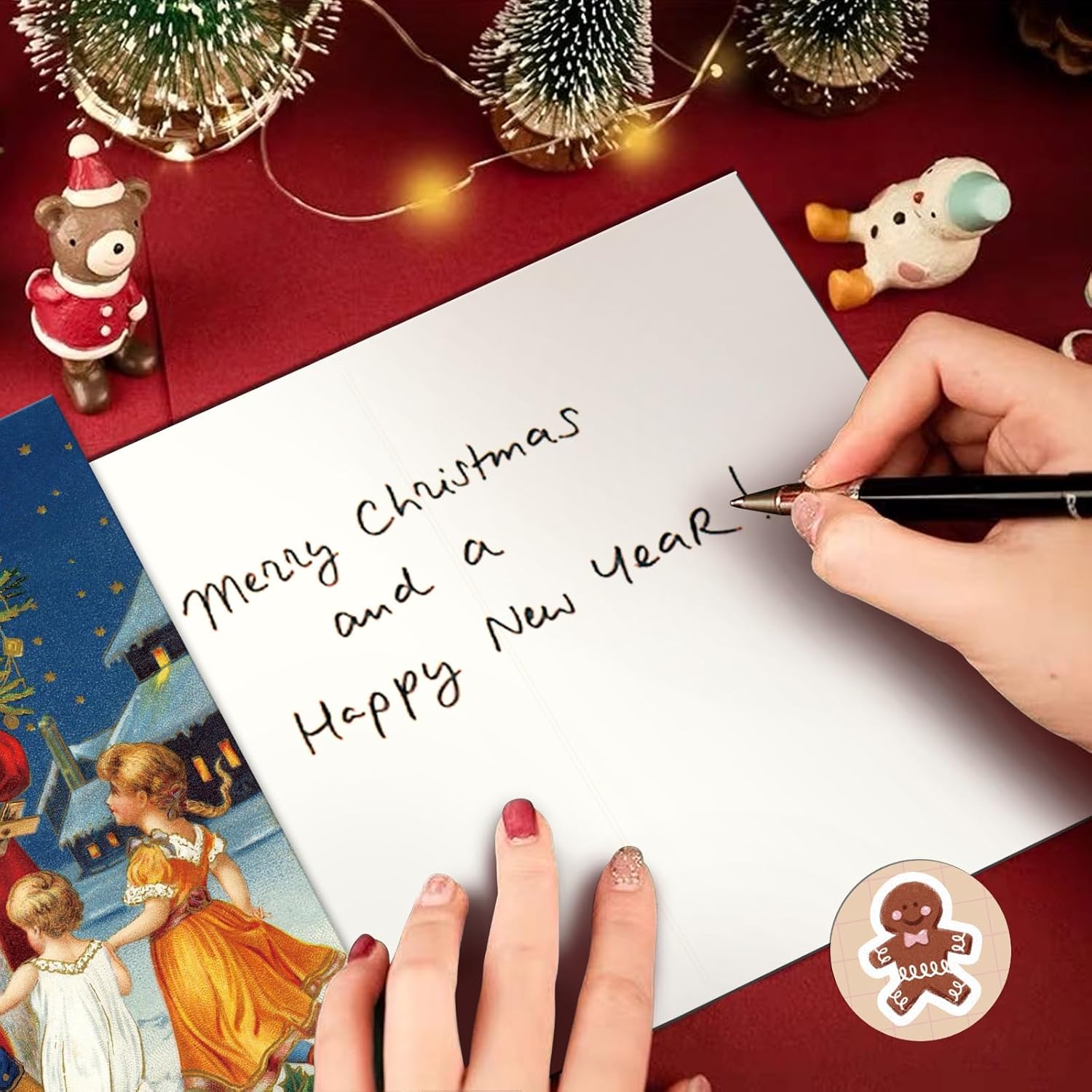 Juego de 24 tarjetas de Navidad vintage de Papá Noel con sobres y calcomanías de sellado, paquete de tarjetas retro de Feliz Navidad (24 diseños, 1