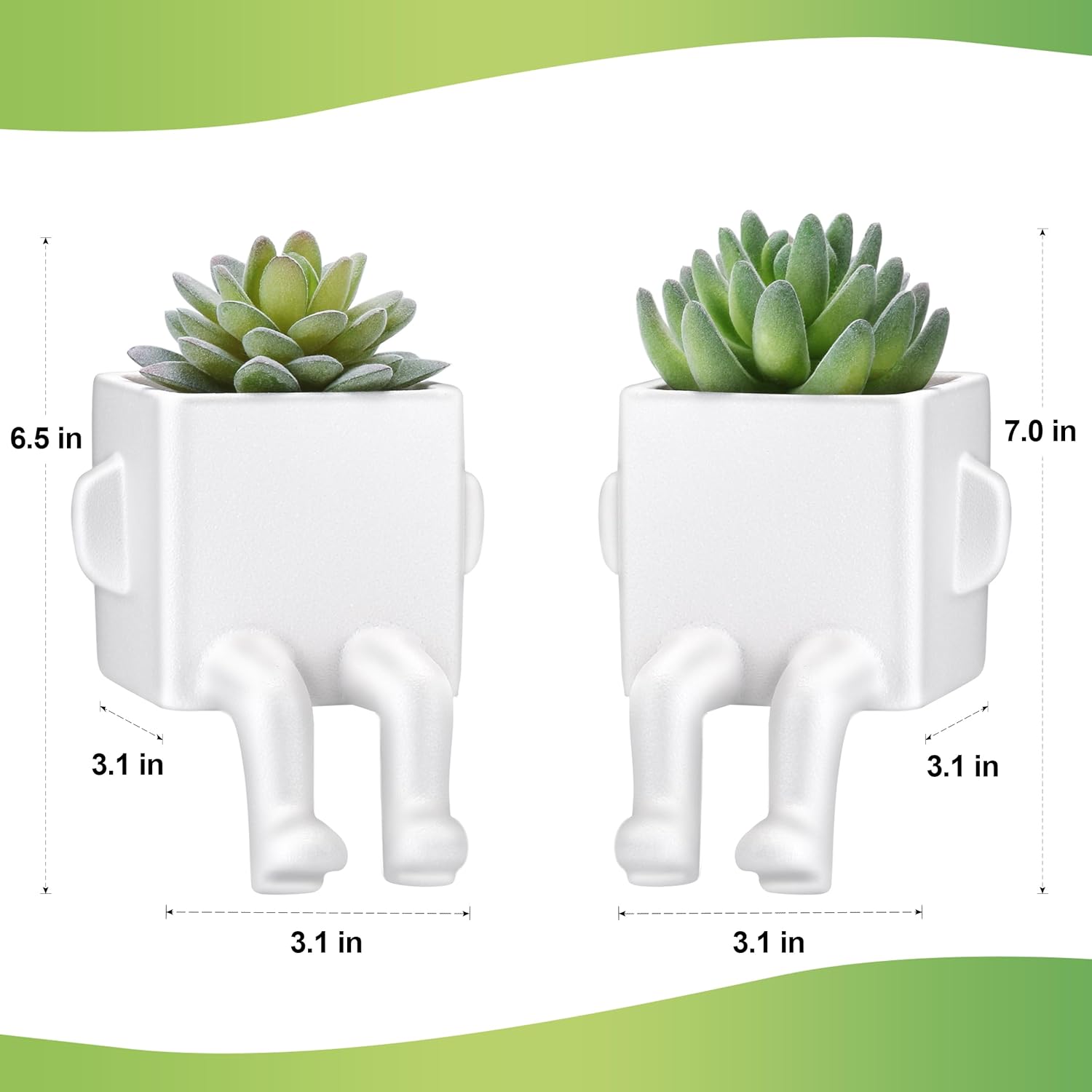 Suculentas falsas en macetas de cerámica blanca de forma humana moderna con patas colgantes, bonitas plantas falsas para decoración de estantes,