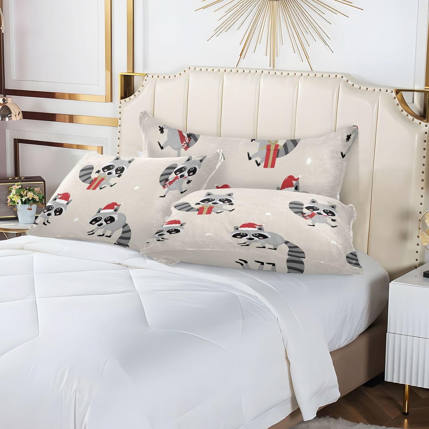 Emelivor Fundas de almohada navideñas de mapache, fundas de almohada de terciopelo, fundas de cojín suaves, fundas de almohada cómodas, almohadas
