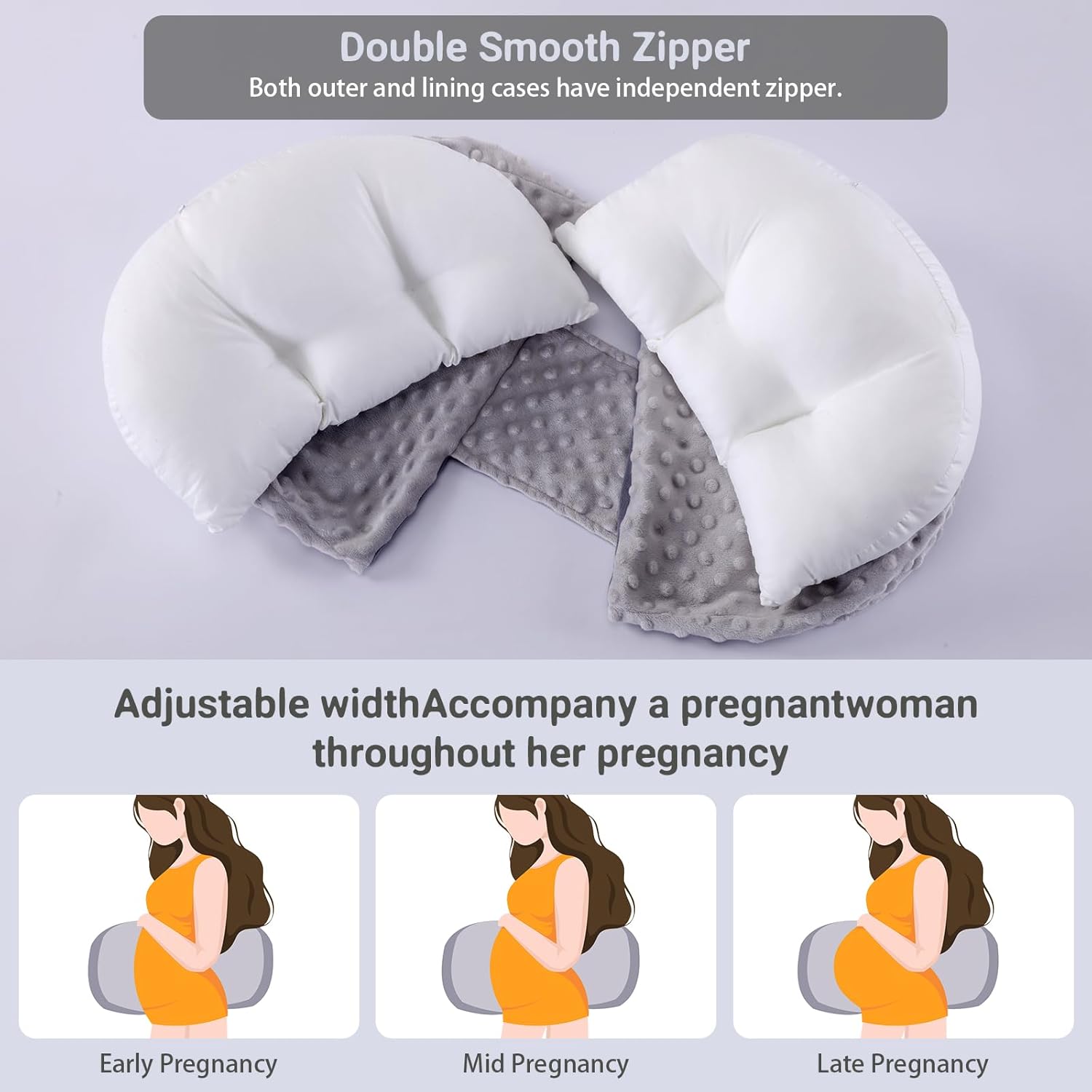 neexan Almohada de dormir para embarazo, almohada de cuña suave para el abdomen, soporte de espalda y piernas, funda de almohada ajustable (gris)