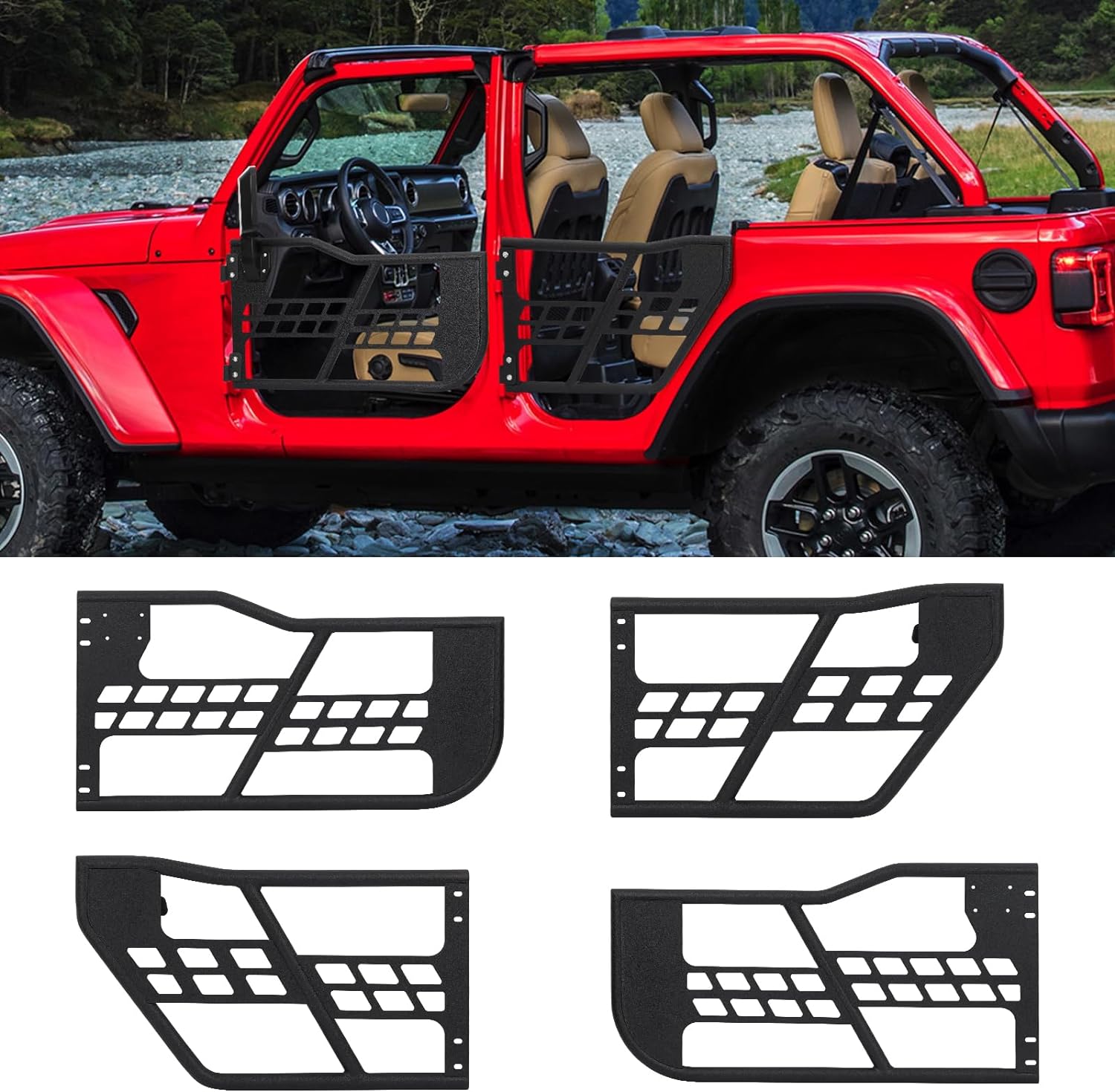 Puertas tubulares todoterreno Safari compatibles con Wrangler JL 2018-2022 de 4 puertas, juego de 4 medias puertas de tubo grueso para aventura