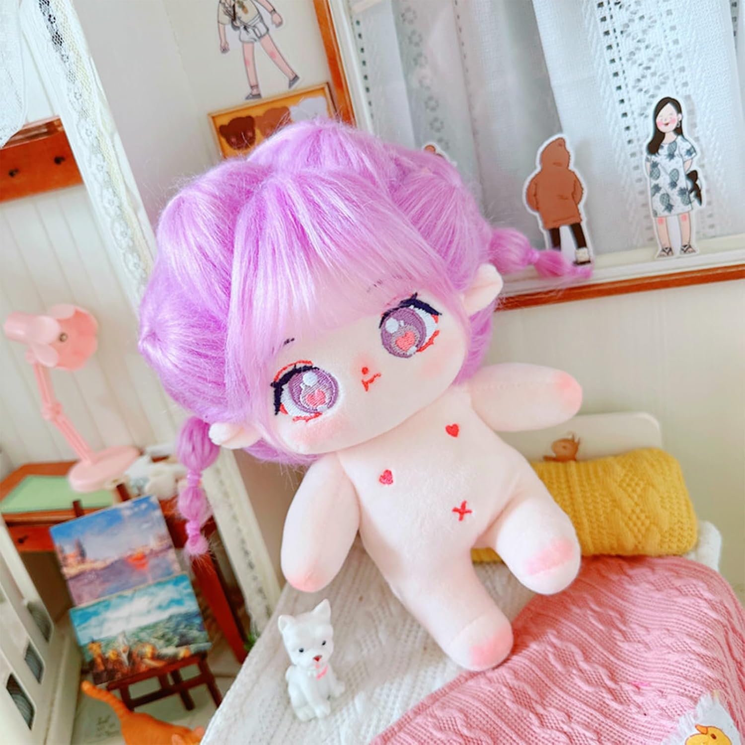 CALEMBOU Muñeca de felpa de 7.9 in, linda muñeca de algodón con esqueleto articulado, muñeca de peluche suave de anime y juego de peluquería, regalo