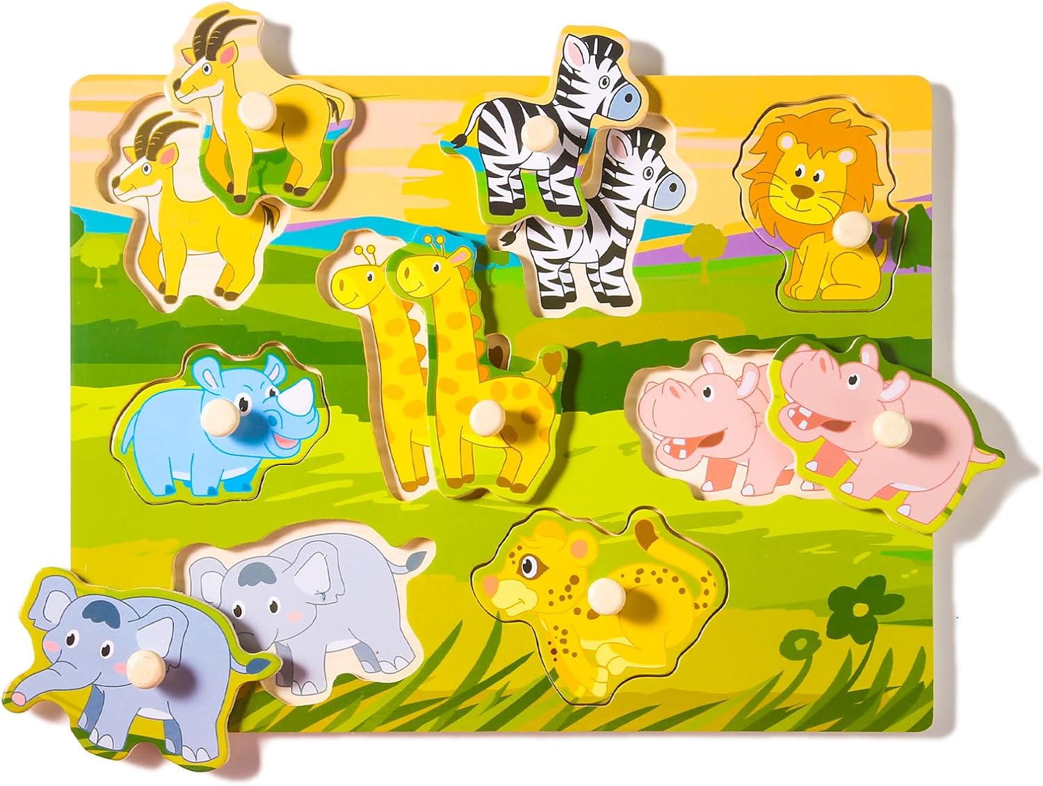 Rompecabezas de madera para niños pequeños de 1 a 3 años, rompecabezas de animales de sabana africana para niños, rompecabezas educativos de