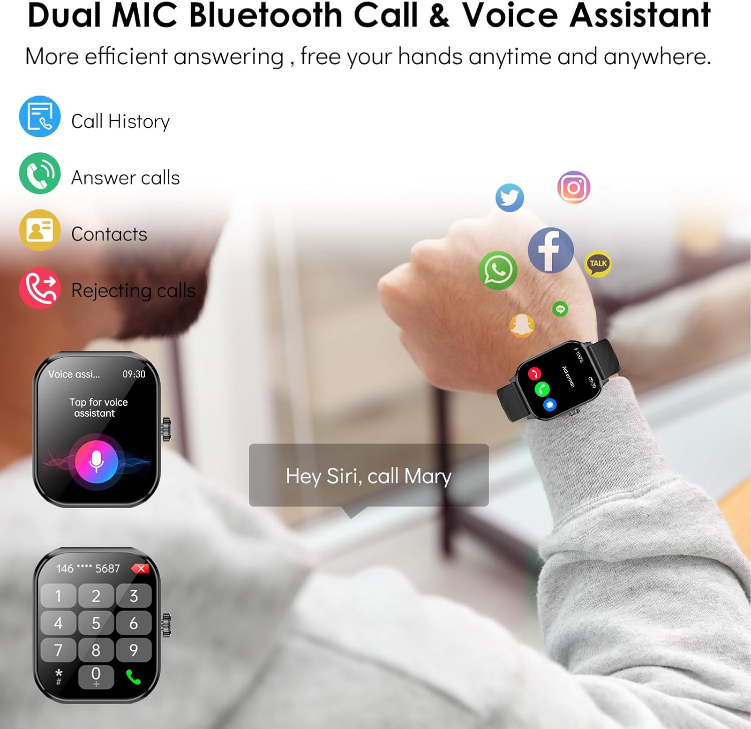 YYKY Relojes inteligentes para hombres y mujeres con llamada Bluetooth, rastreador de actividad física con frecuencia cardíaca, monitor de sueño,