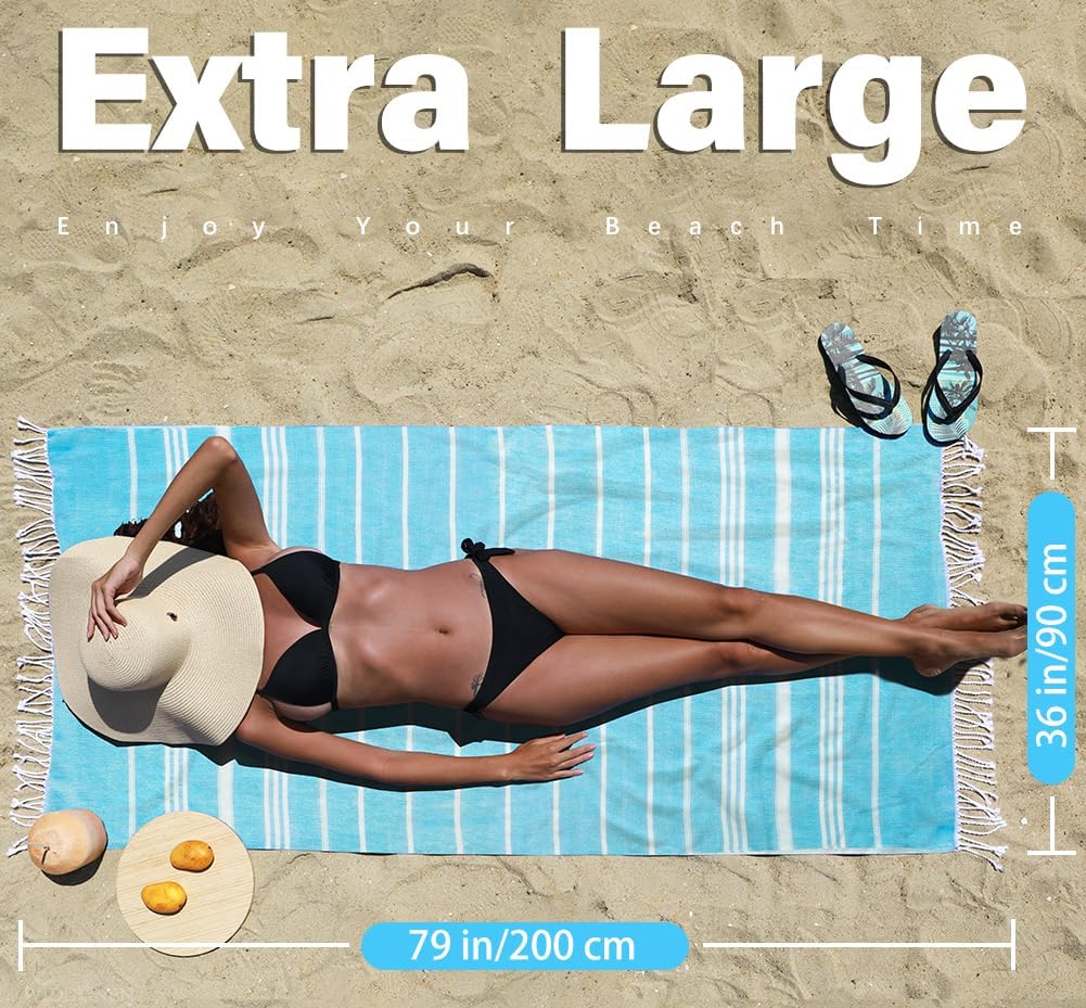 Widdonen Toalla de playa turca de secado rápido, absorbente, de algodón, ligera, fina, para baño, piscina, toallas de natación, extra grandes, sin