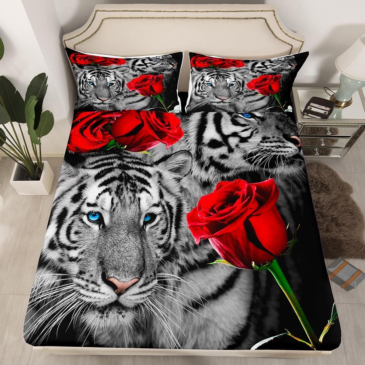 Castle Fairy Sábana bajera ajustable de nido de abeja neón, tamaño matrimonial, juego de ropa de cama geométrica hexagonal verde y azul con 2 fundas