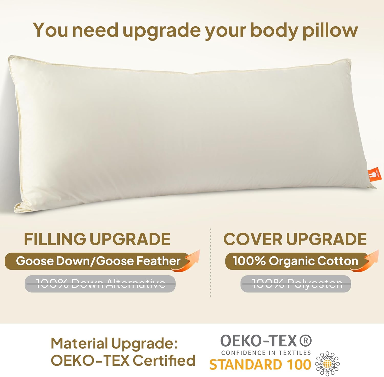 Almohada corporal de plumón de ganso, almohadas corporales firmes para dormir, almohada grande y larga para adultos que duermen de lado, almohada