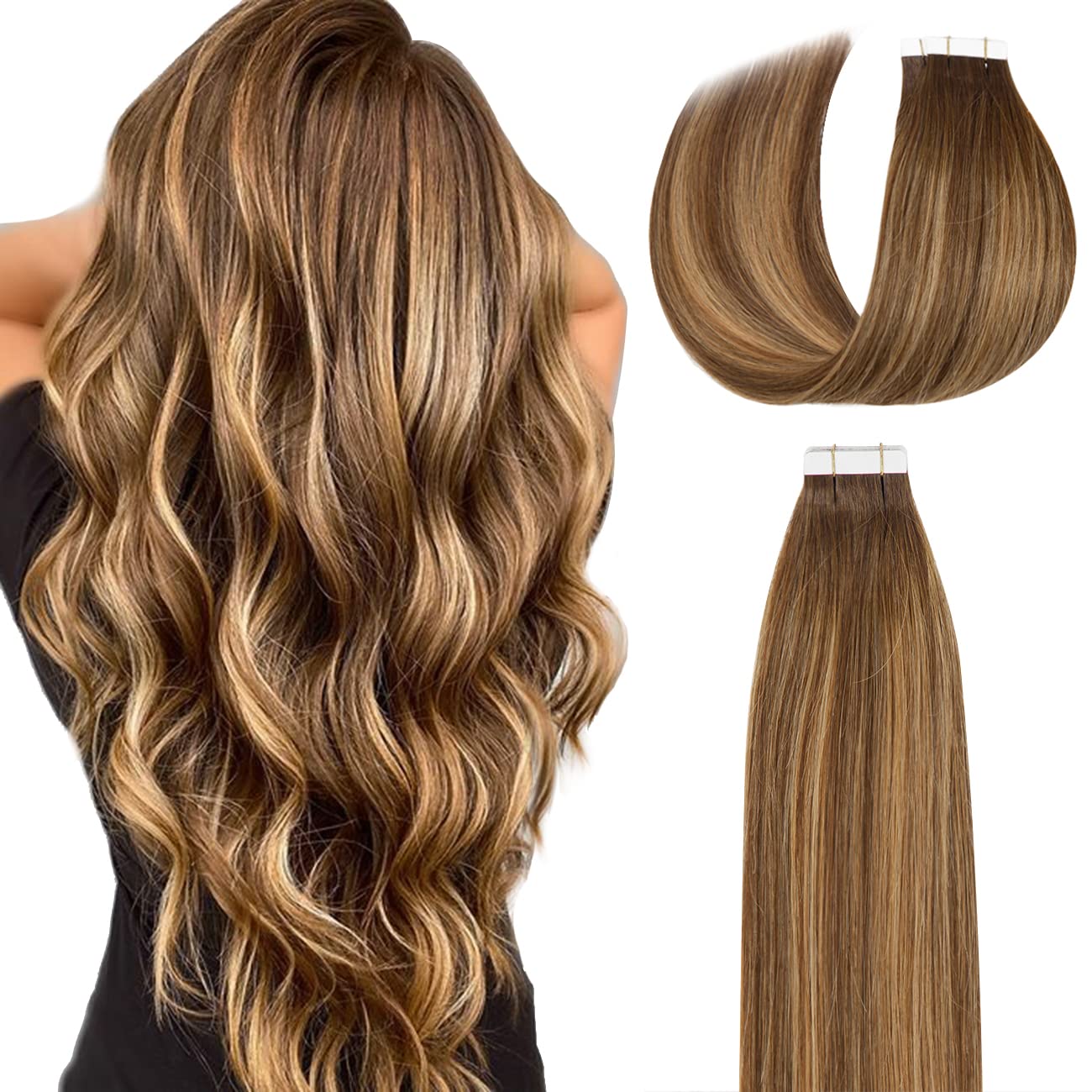 Lacerhair – Extensiones de cabello humano sin costuras de la mejor calidad, con Balayage y color degradado, de cabello humano 100% virgen, con cinta