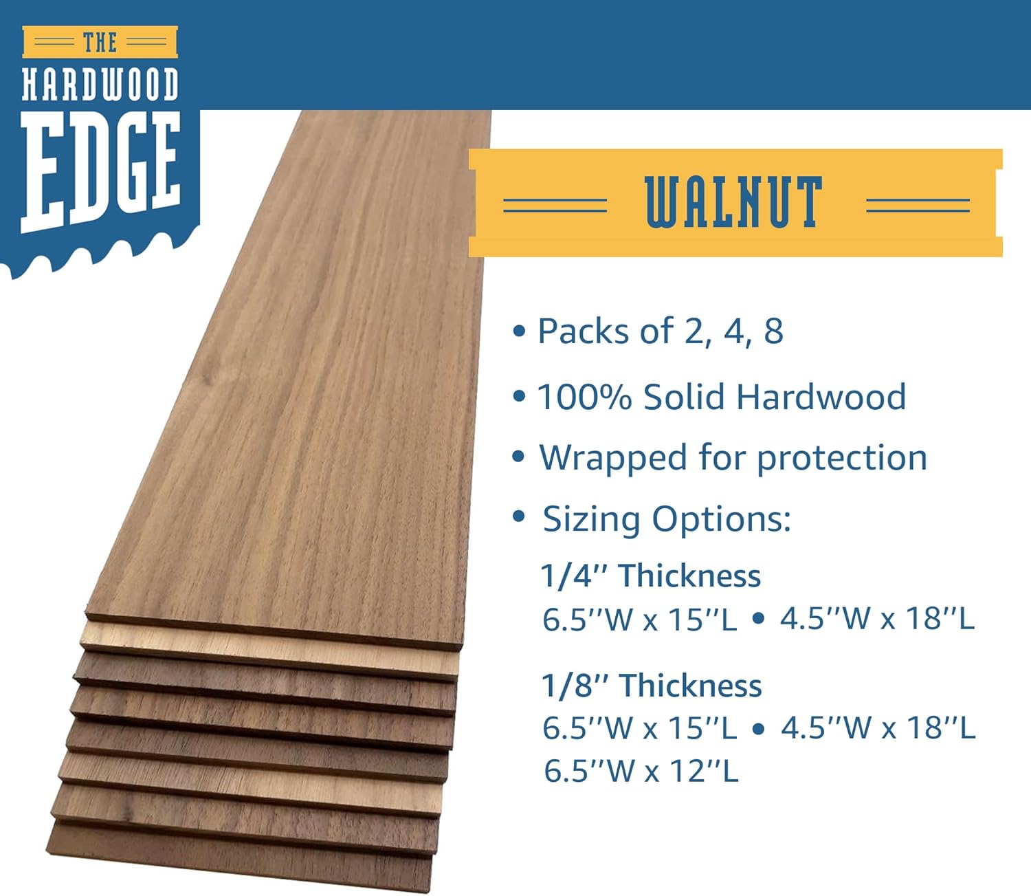The Hardwood Edge Tablones de madera de nogal, 4 unidades de madera de nogal para manualidades de madera sin terminar, 18 pulgadas (0.118 in),