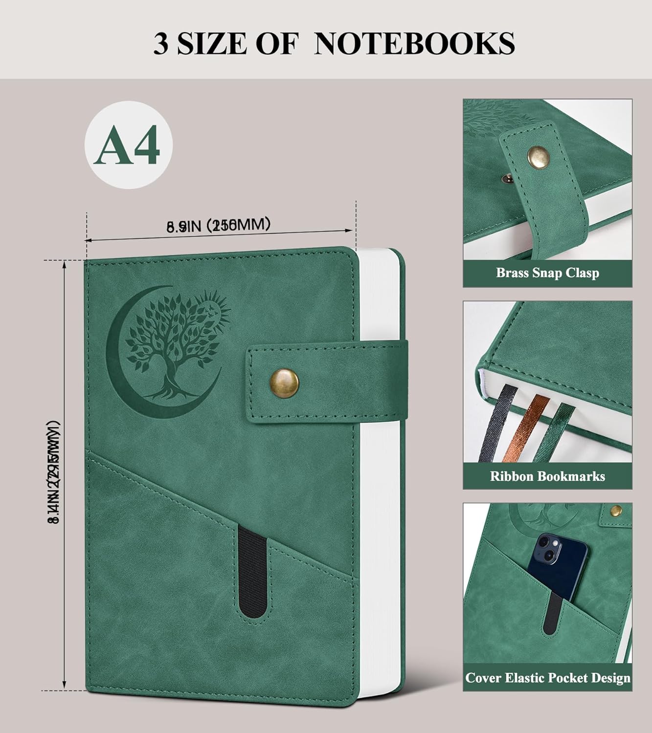 Cuaderno de diario con forro grueso de 365 páginas para hombres y mujeres, diarios grandes de cuero A4 para escribir, cuadernos de tapa dura para el