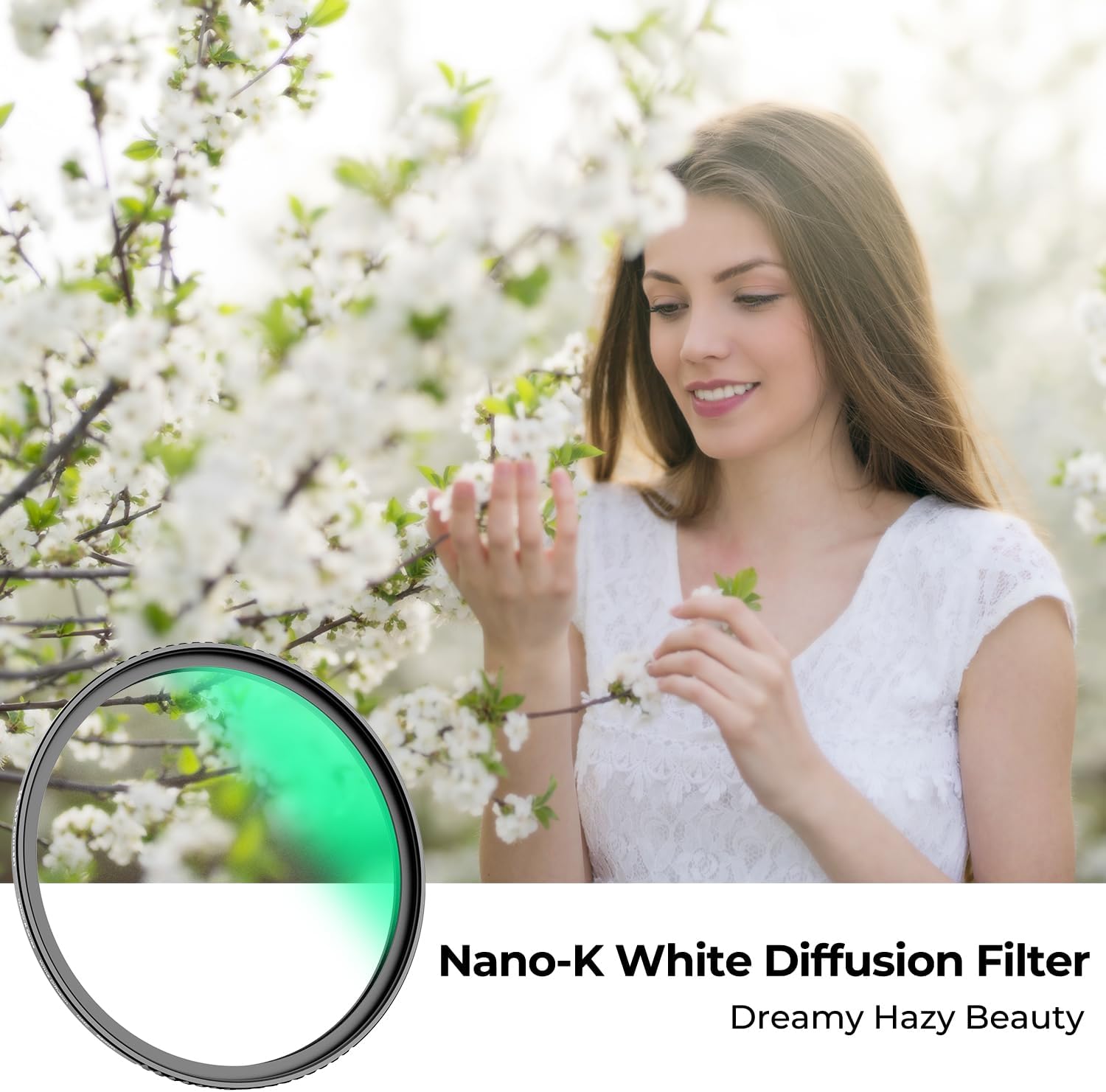 K&F Concept Filtro de niebla blanca de 14 de 3.031 in, 18 recubrimientos multicapa, filtro de difusión blanco suave de ensueño con paños de limpieza