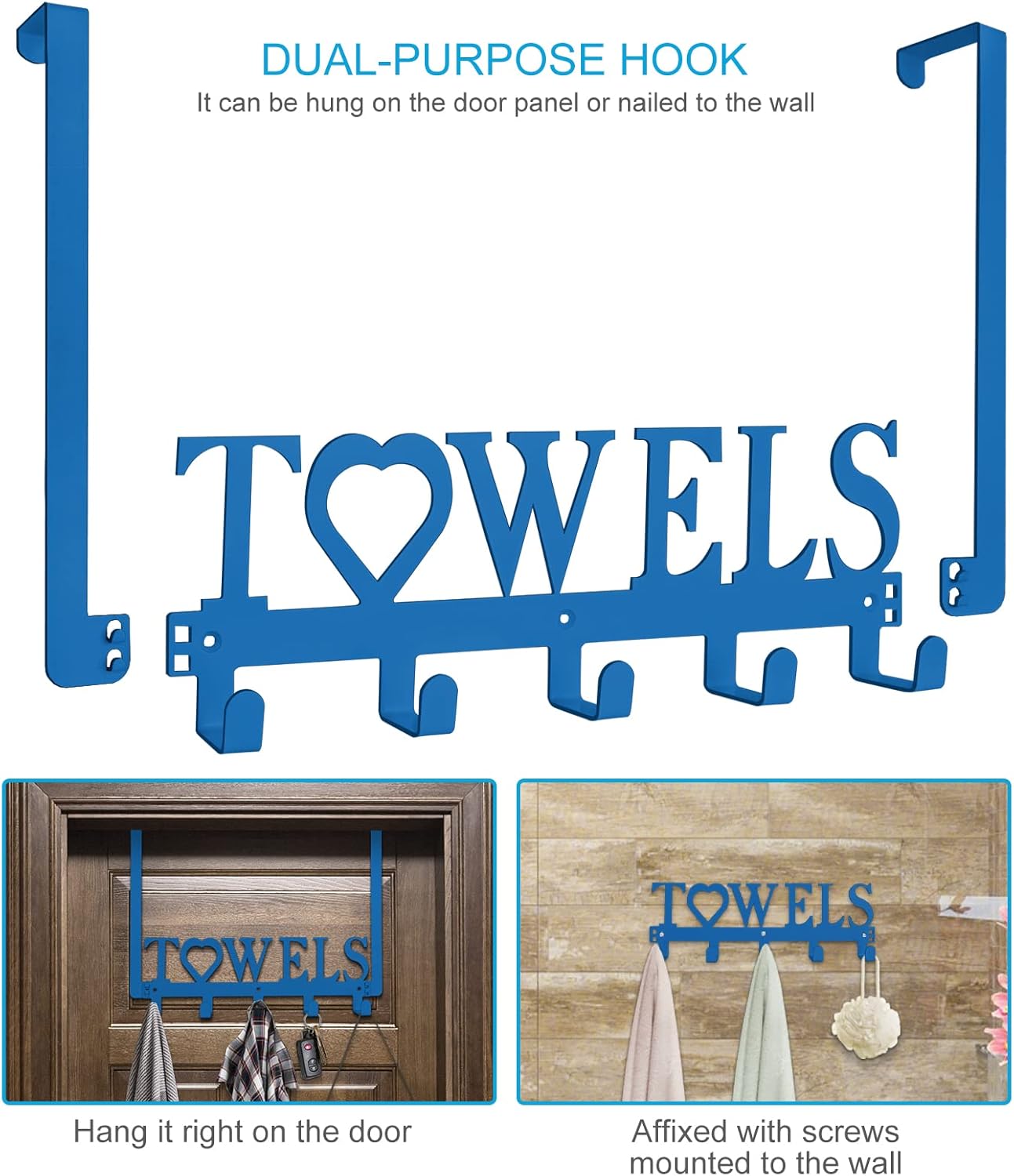 Ganchos para toallas sobre la puerta, toalleros de metal, soporte para toallas con letras de corazón para colgar toallas de baño, toallas de baño,