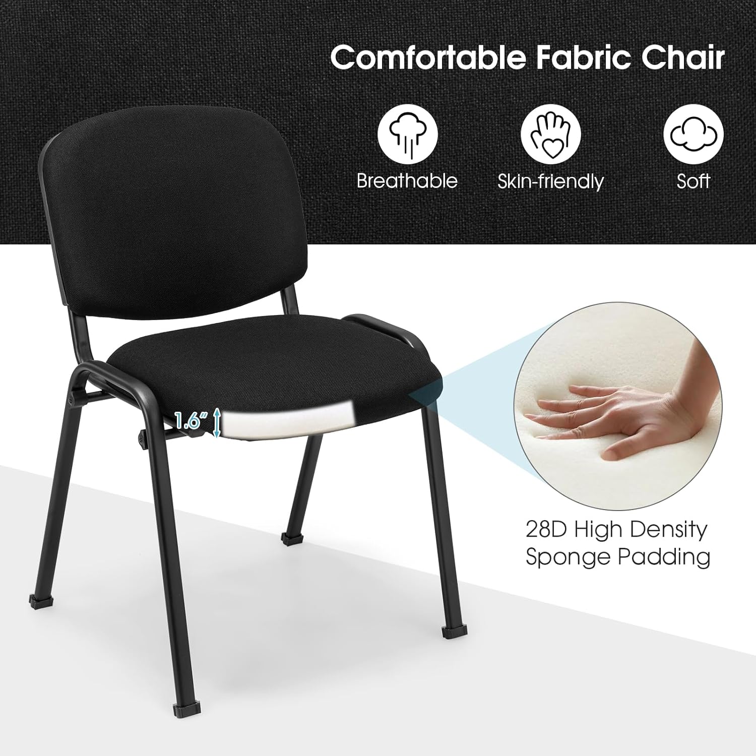 COSTWAY Juego de 5 sillas de sala de espera, sillas de conferencias apilables con asiento y respaldo tapizados, sillas ergonómicas de recepción de