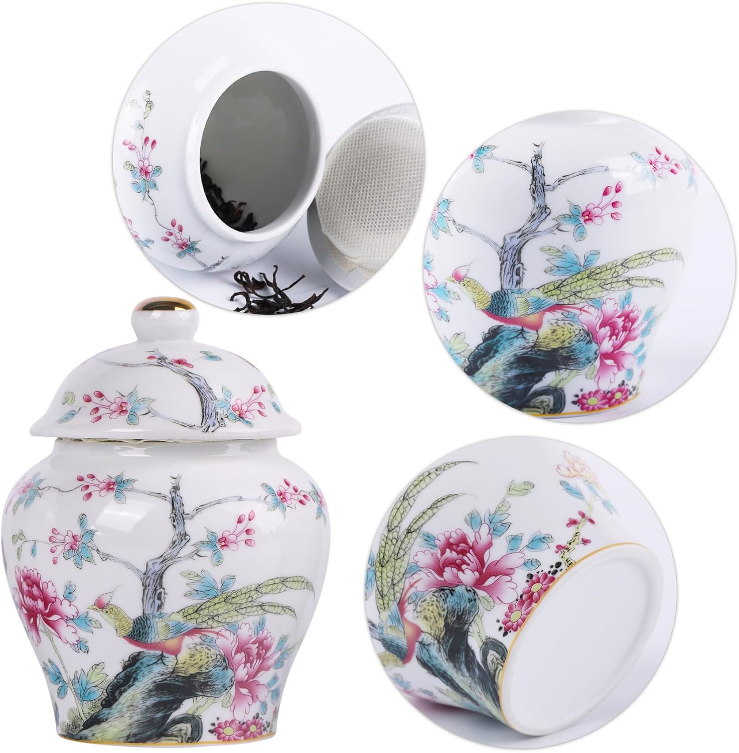 XINGYAN Chinoiserie – Juego de 2 tarros de jengibre, porcelana china azul y blanca, tarro de almacenamiento decorativo para el hogar con tapa (juego