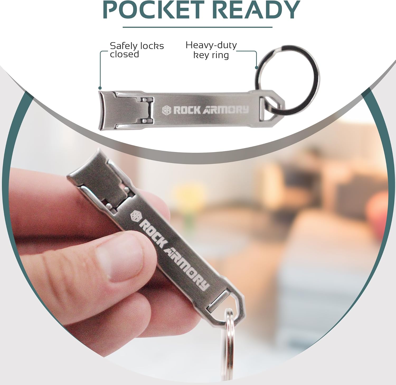 Cortaúñas táctico EDC para uñas duradero, afilado, cortador de acero inoxidable, compatible con llavero para precisión sobre la marcha, transporte