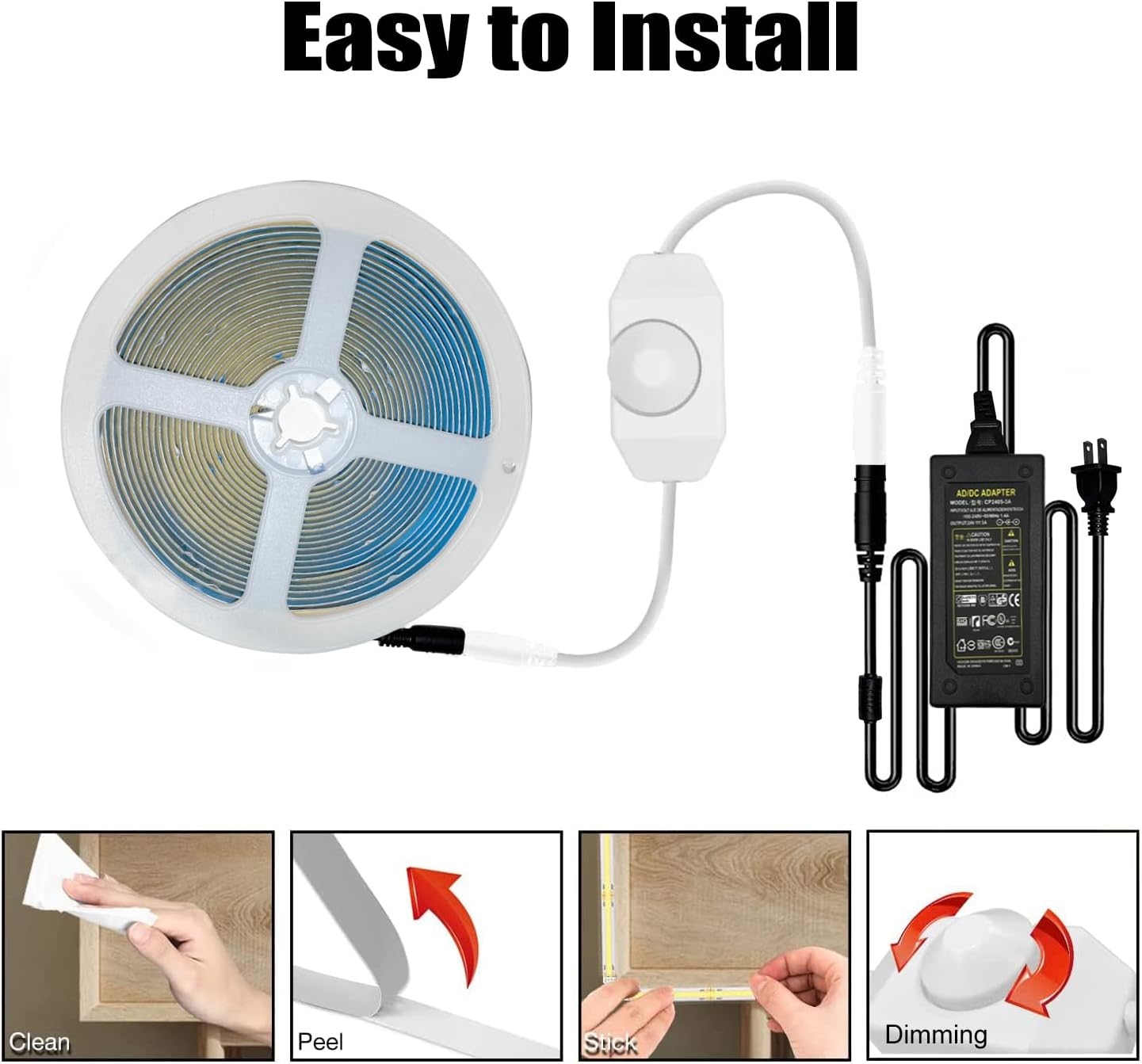 COB – Tira LED regulable de 16.4 pies, luz blanca cálida regulable de 3000 K, blanco cálido brillante, CC 24 V, 1600 LED, CRI90, luces LED flexibles
