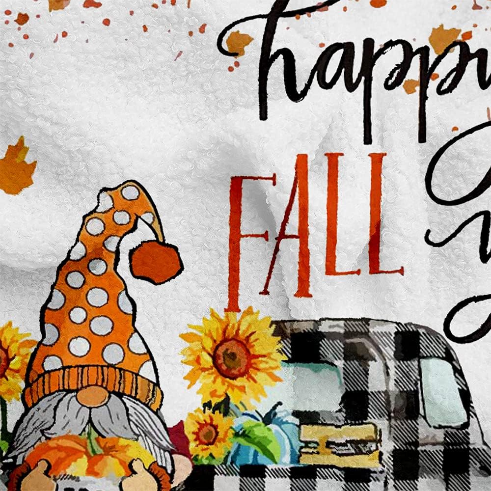 Manta de calabaza de otoño, manta de franela súper suave, manta de gnomos a cuadros con hojas de arce, manta de microfibra de felpa acogedora y