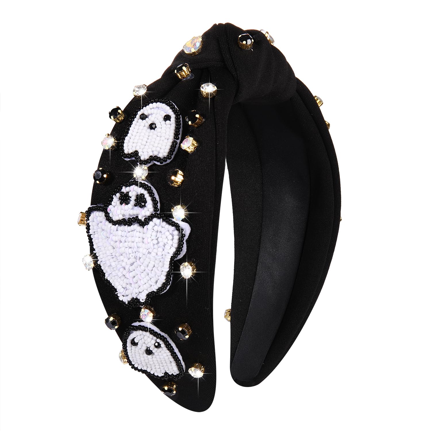 Diademas de Halloween para mujer, accesorios de Halloween, diadema anudada con cuentas de truco o trato, diadema anudada con diamantes de imitación,
