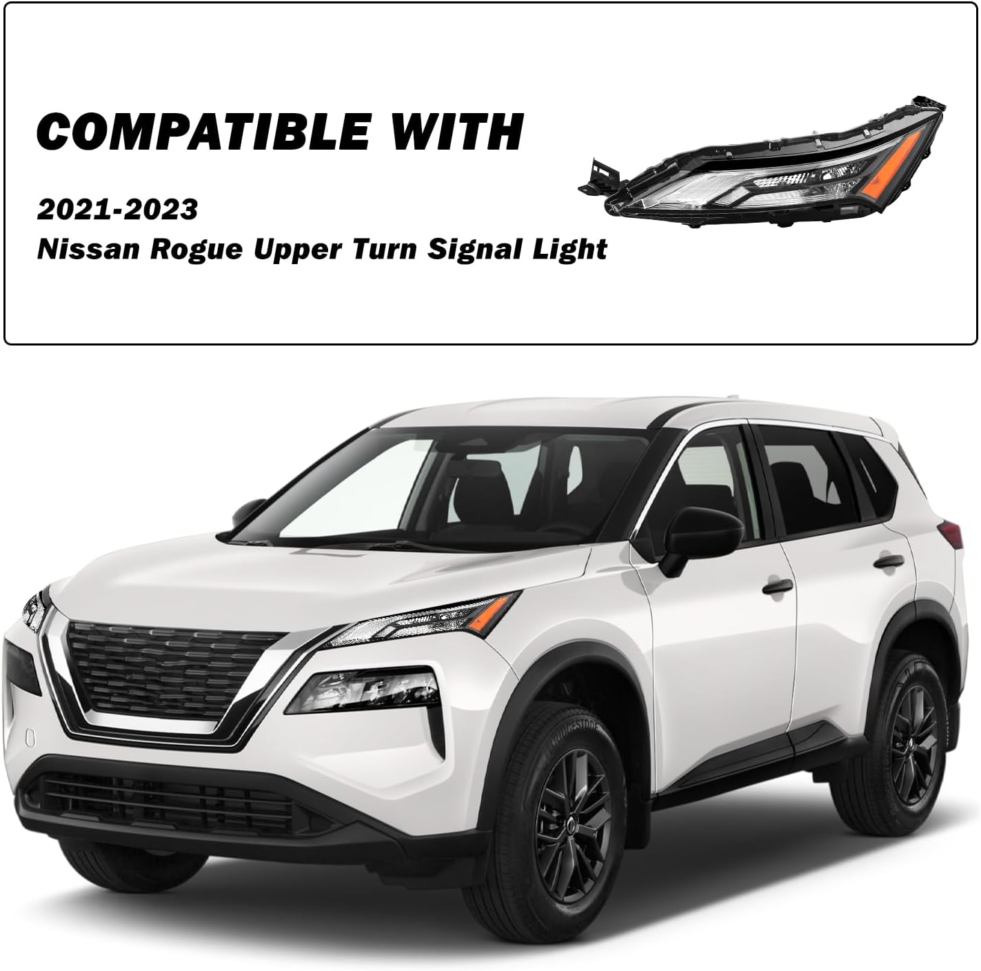 Conjunto de faros delanteros superiores de estilo OE compatible con Nissan Rogue 2021-2023, señal de giro halógena, luz DRL, lado del conductor y