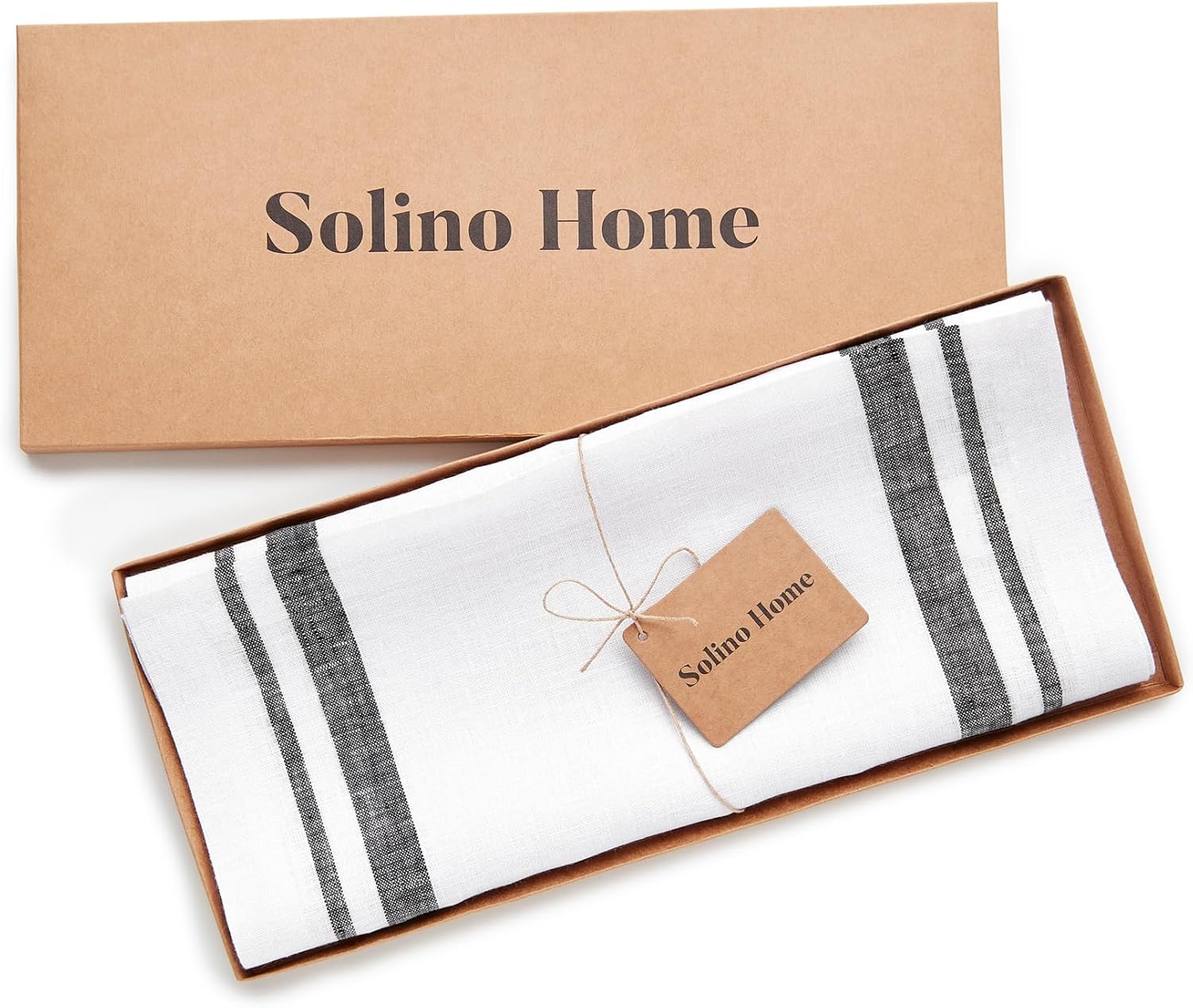 Solino Home Camino de mesa de lino a rayas francesas de 108 pulgadas de largo  100% lino puro de 16 x 108 pulgadas, camino de mesa extra largo de 16