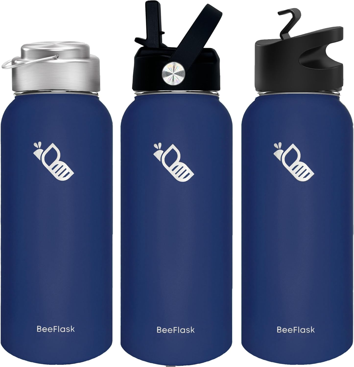 Botella de agua deportiva – 32 onzas, 3 tapas (con pajita), 50 bonitas calcomanías, aisladas al vacío, acero inoxidable 308, con una parte de las