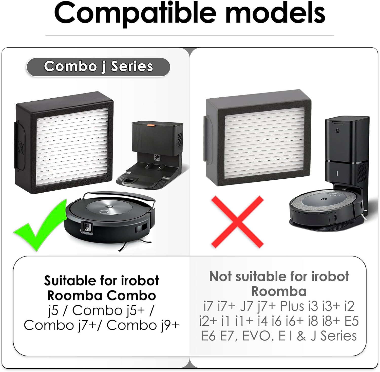 (8 piezas) Filtro HEPA de repuesto compatible con iRobot Roomba Combo J7+ PlusCombo j5+ Combo j9+ Robotic Aspiradora HEPA Filtros Kit de accesorios