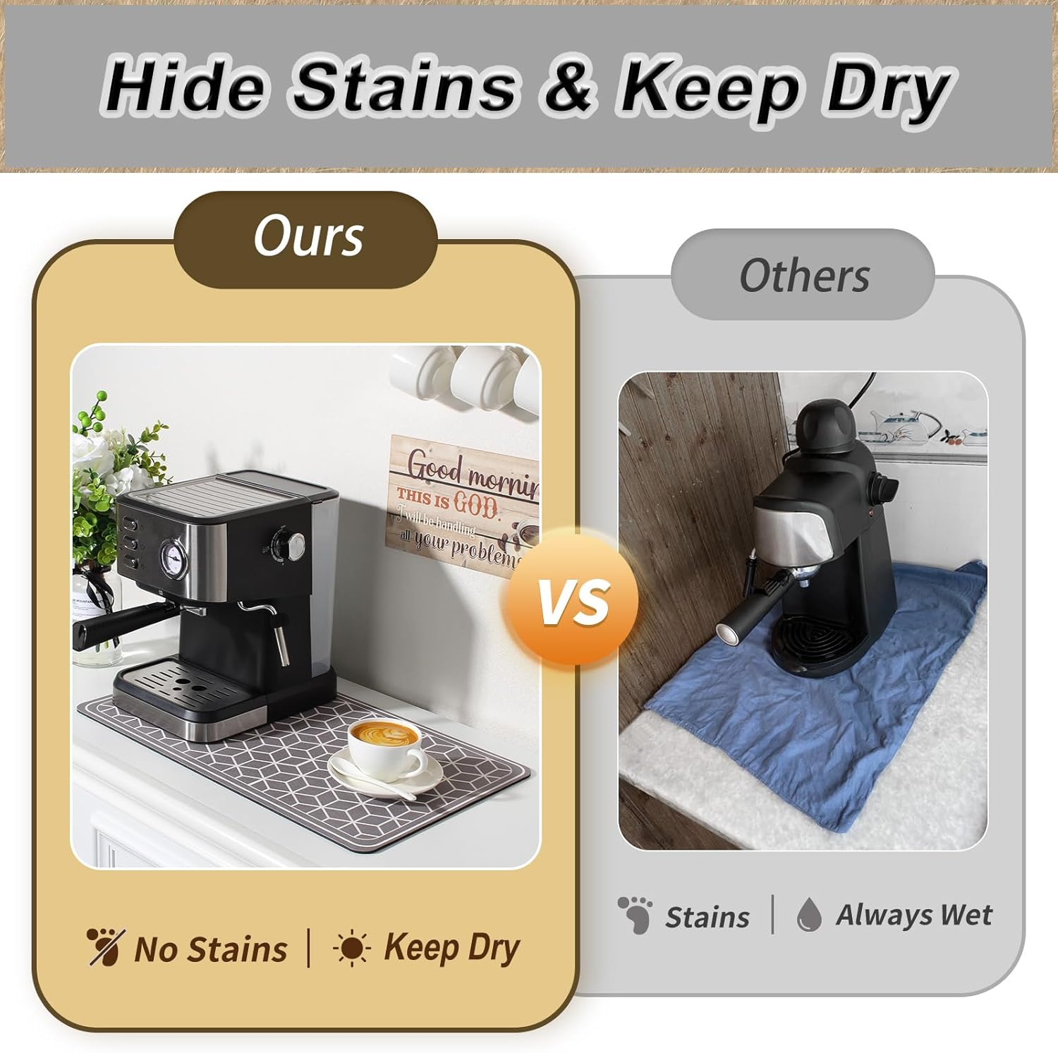 Tapete de café grande para secar platos para encimera de cocina, tapete absorbente de manchas para barra de café, tapete para cafetera, alfombrilla