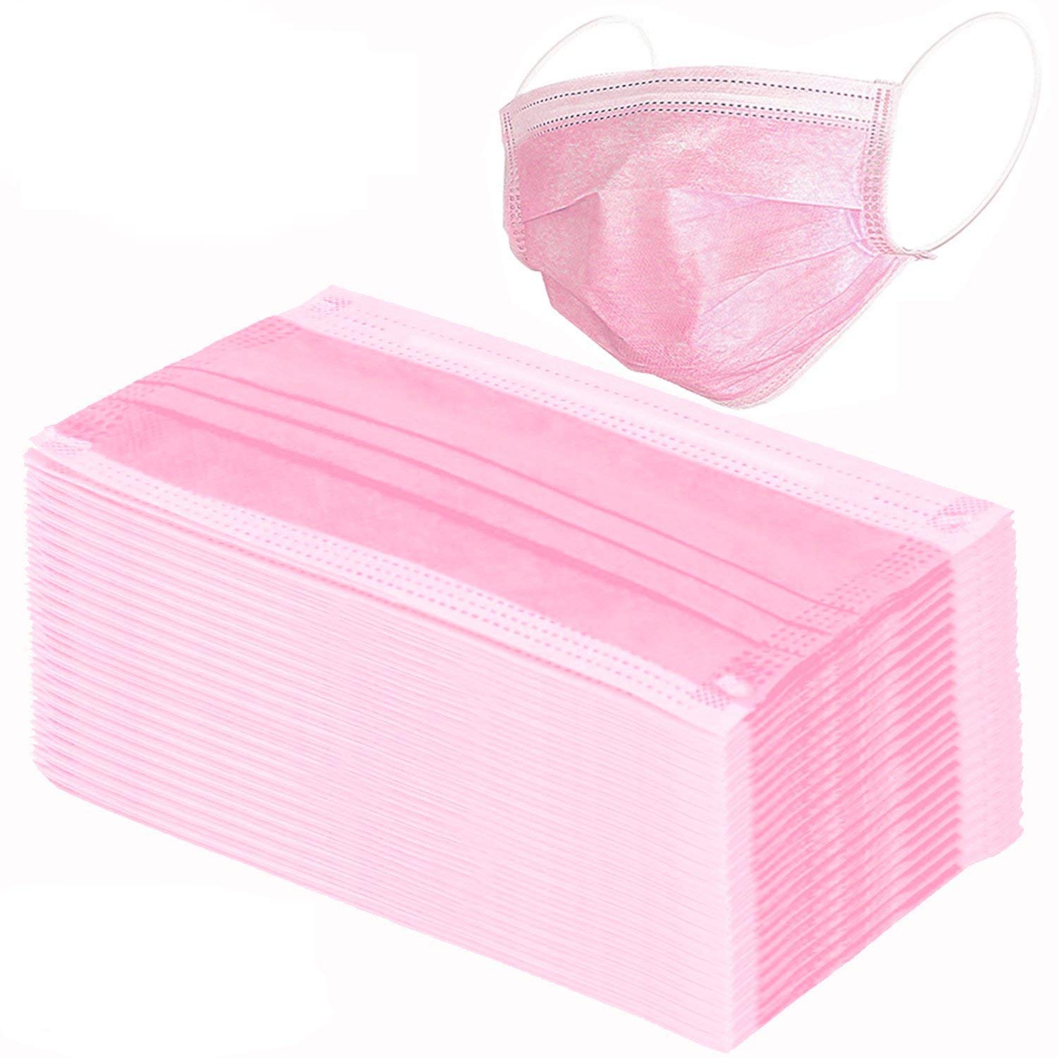 Wecolor Paquete de 120 máscaras faciales desechables con cinta elástica para las orejas, 3 capas transpirables (rosa)