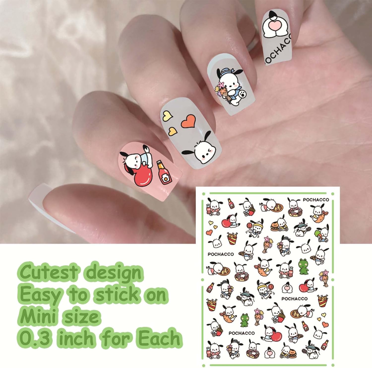 6 calcomanías pequeñas 3D para arte de uñas, accesorios Kawaii, pequeñas calcomanías de uñas lindas para niñas y mujeres, suministros de uñas rosas,