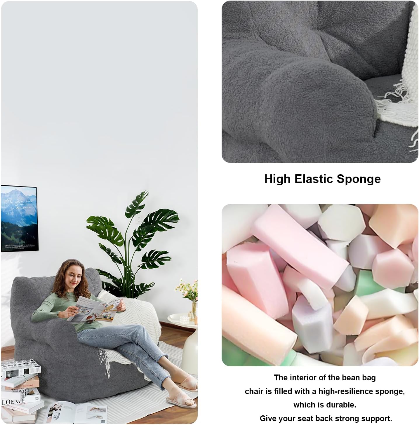 Recaceik Puf gigante, enorme puff de piel sintética esponjosa con relleno, puf ultra suave para adultos, cómodo y acogedor puf con espuma