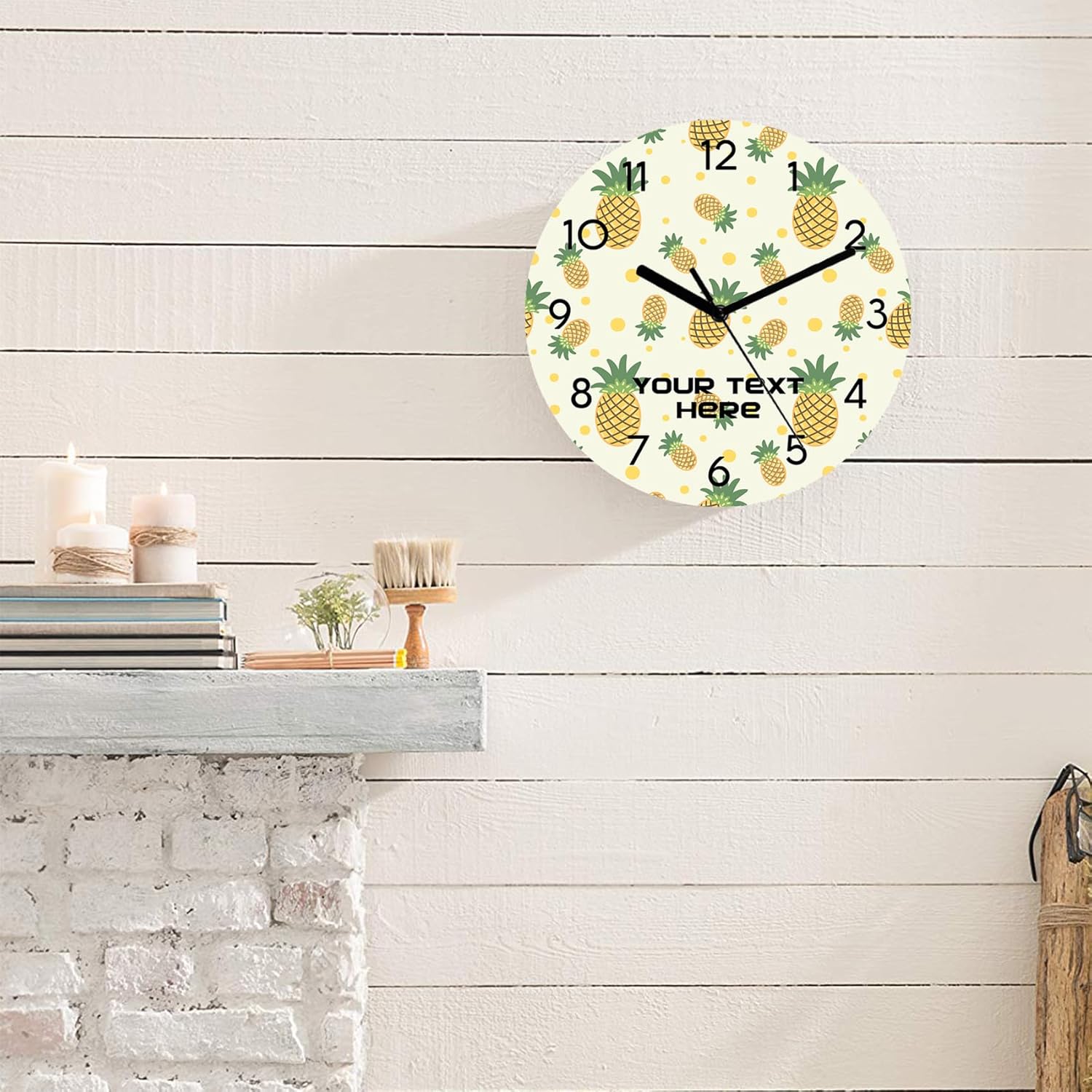 Pineapples – Reloj de pared redondo personalizado, fácil de leer, analógico, rústico, funciona con pilas, silencioso, sin tictac, novedoso para