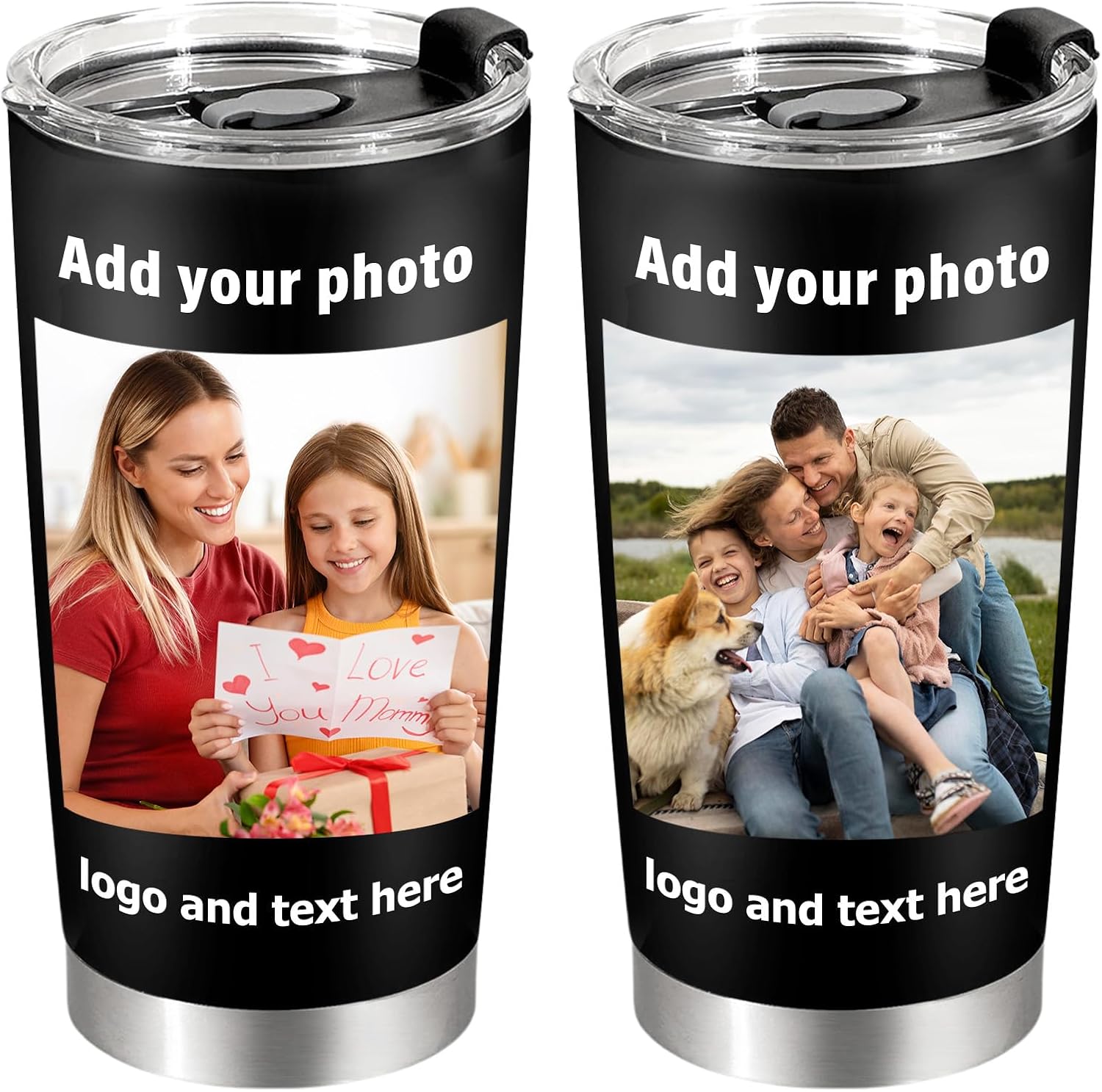 Vaso de café personalizado con texto de imagen, vaso de café aislado de acero inoxidable personalizado de 20 onzas, regalos personalizados para el