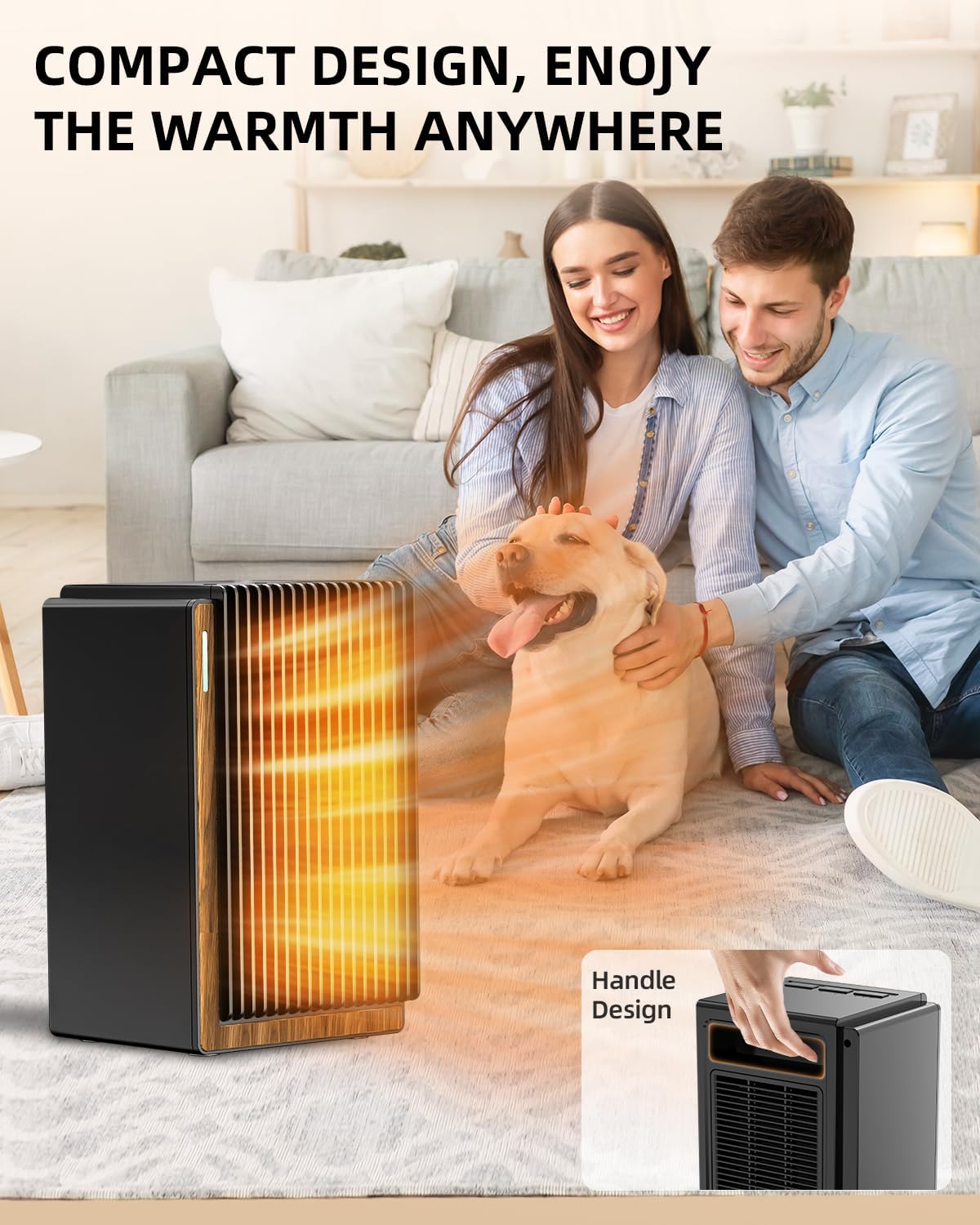 Calentador de espacio, calentador eléctrico portátil, calentador pequeño de cerámica PTC de 1200 W con 2 modos de temperatura, ajustes de