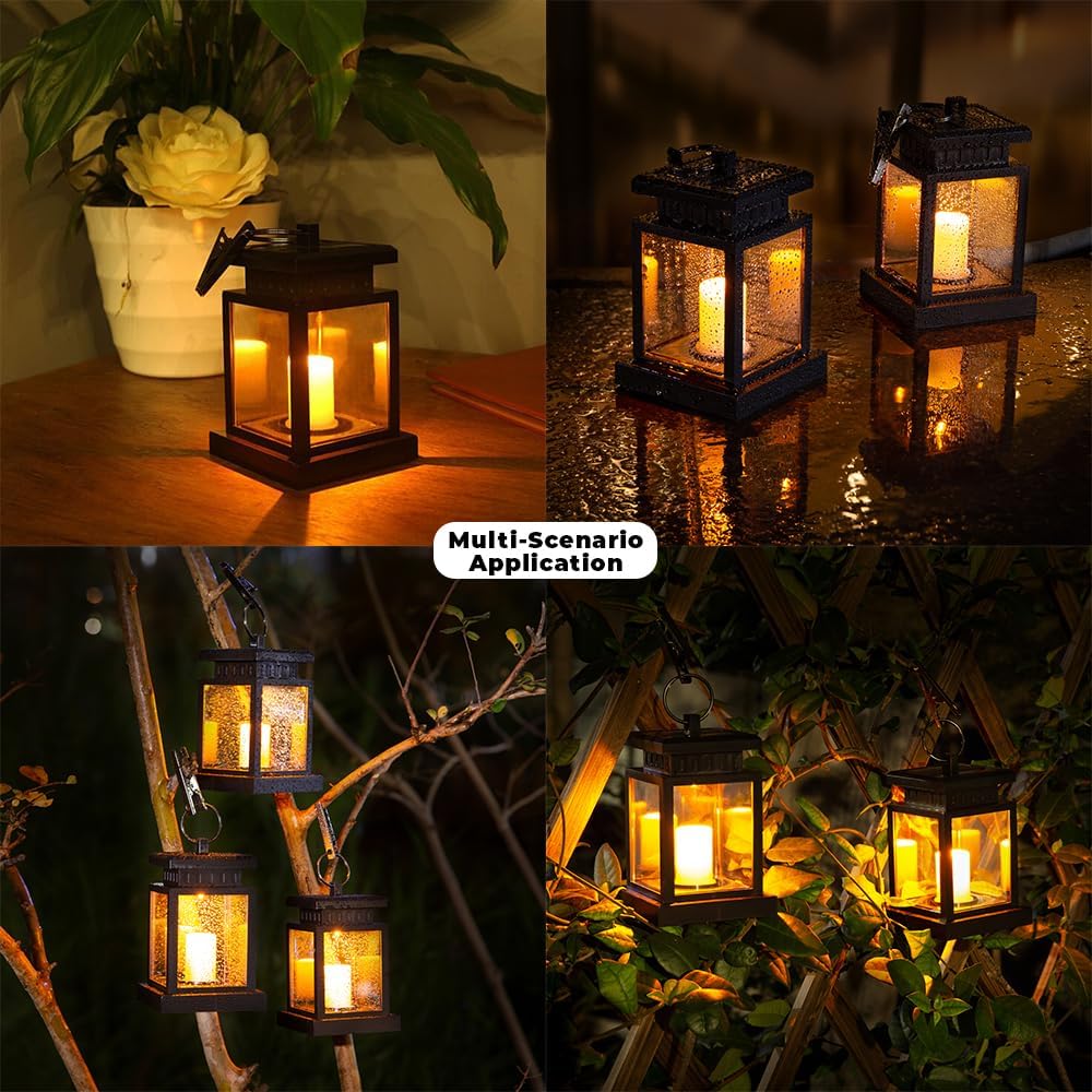 Farol solar para exteriores, faroles colgantes de llama parpadeante con clip, luz solar impermeable, luces solares decorativas para jardín, patio,