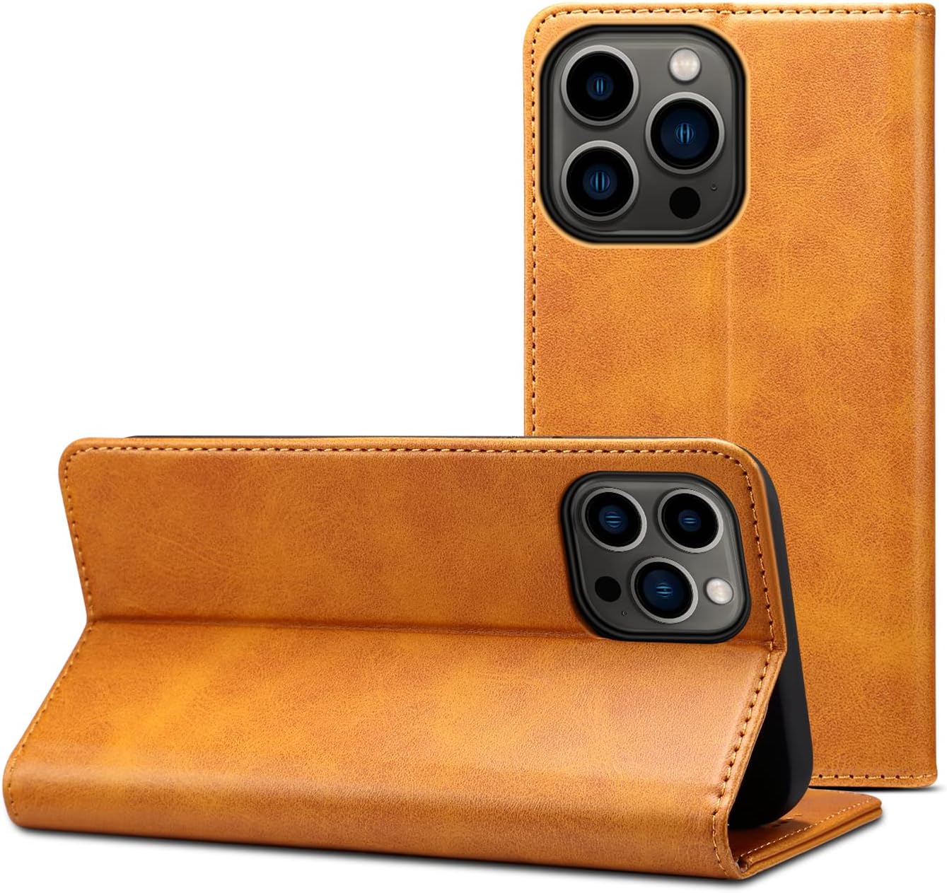Funda para iPhone 15 Pro, funda de piel sintética de lujo con función atril y tarjetero magnético, a prueba de golpes, funda protectora para iPhone