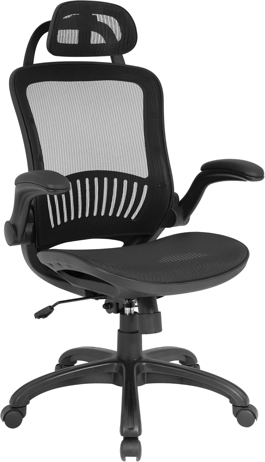 Silla de oficina ergonómica de malla, silla de computadora con soporte lumbar, reposacabezas y brazos abatibles, giratoria, ajustable, para adultos