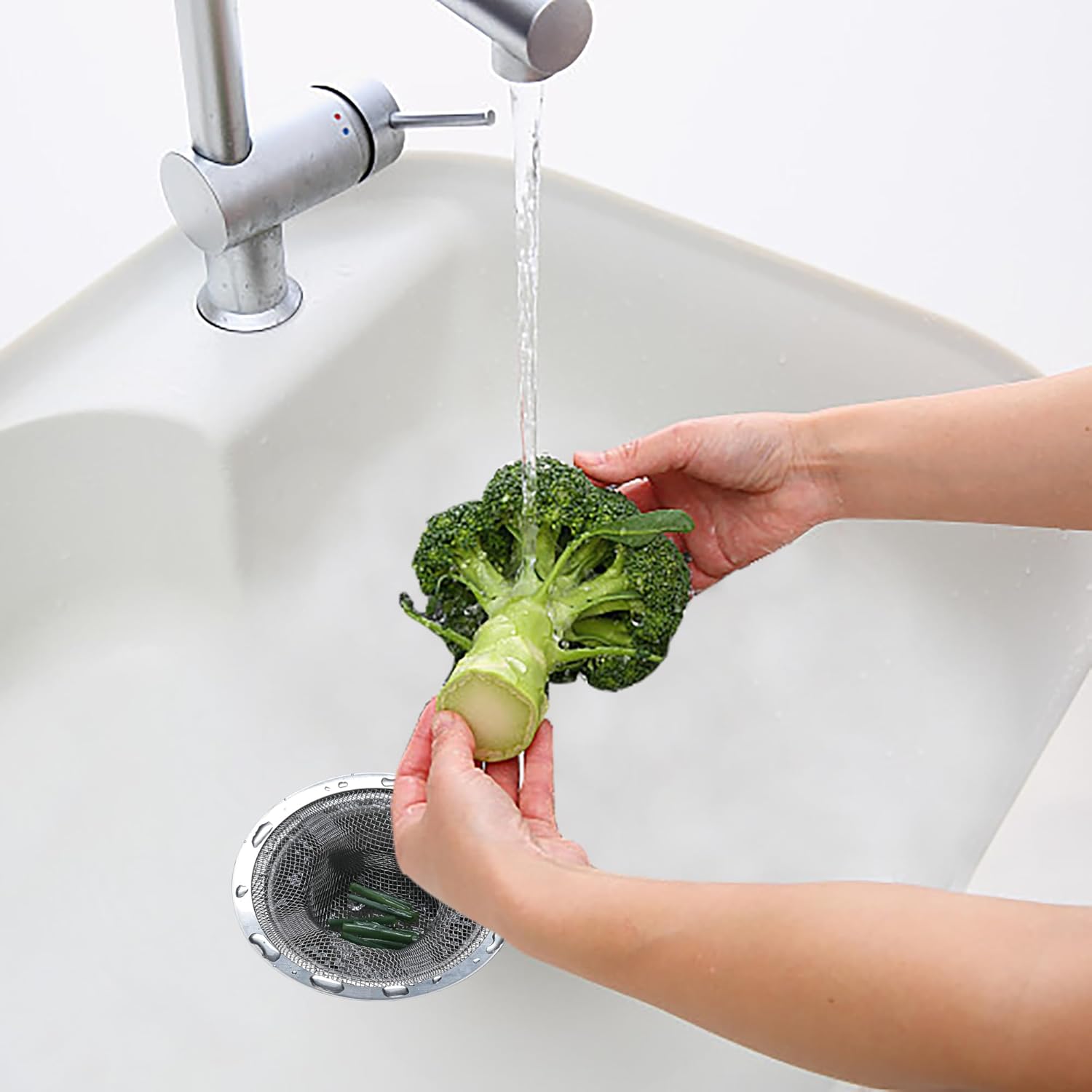 6 coladores de malla para fregadero de cocina, coladores de fregadero de acero inoxidable para fregaderos de cocina, borde ancho grande de 4.5