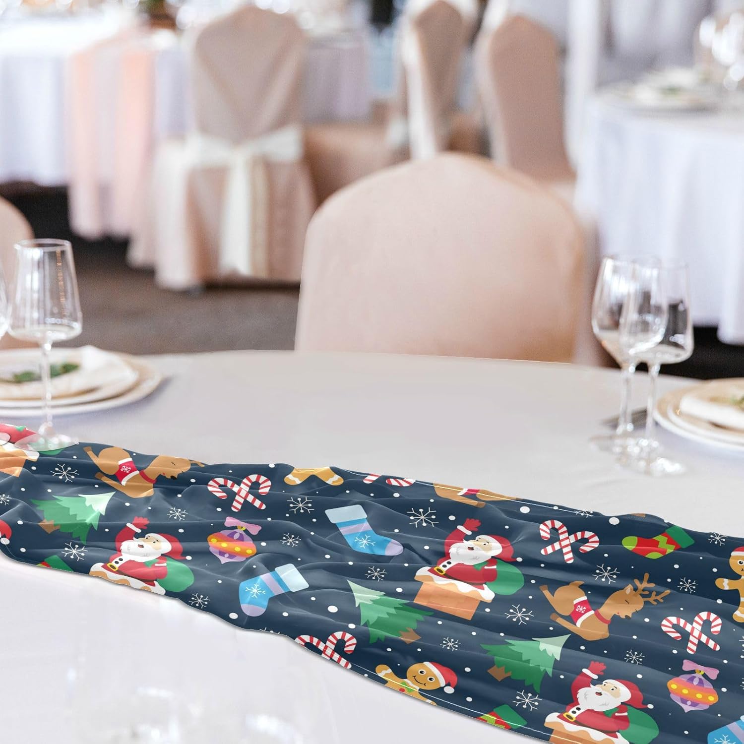 Christmas New Year Santa Deer Table Runner Fall Table Runners for Dining Table Decor Christmas Table Runner 108 Inches Long
