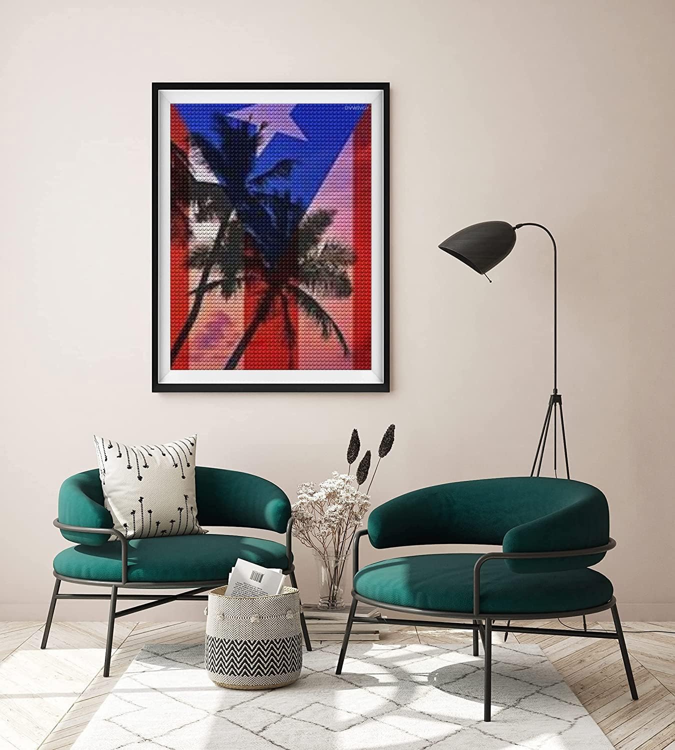 DVWIVGY Kits de pintura de diamantes tropicales con diseño de bandera de Puerto Rico, arte de diamantes para adultos y niños, kits de pintura de