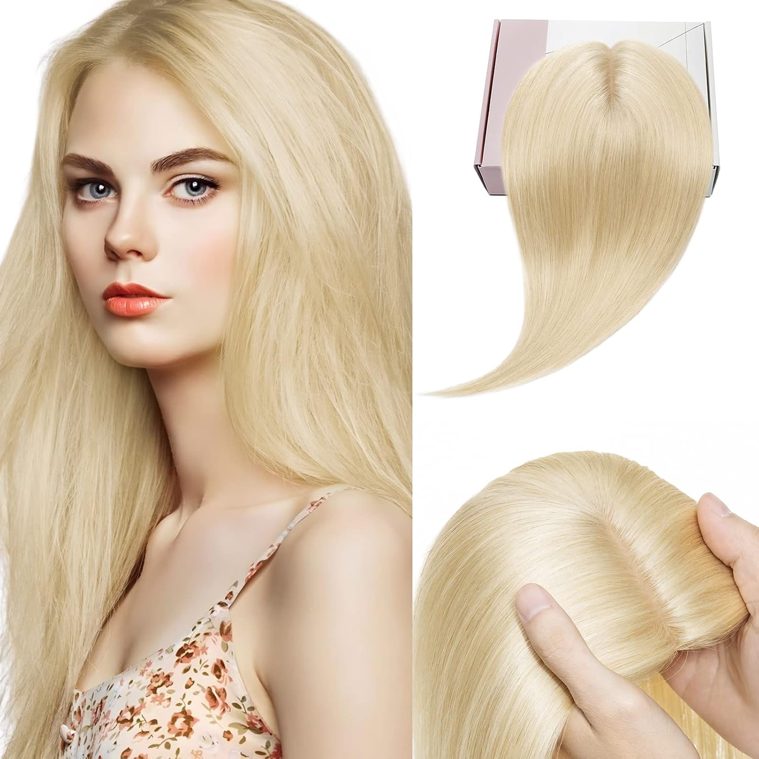 Elailite Toppers de cabello humano para mujer con clip de cabello fino V3.0, piezas de cabello real de 12 pulgadas con raya media para pérdida de