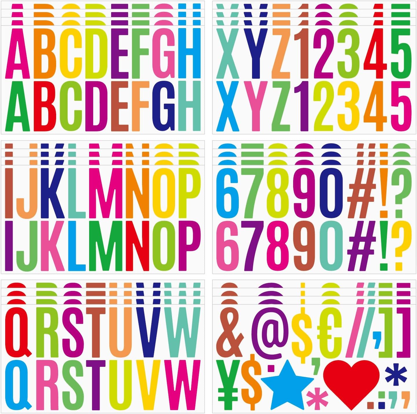 400 piezas de 24 hojas de calcomanías grandes de letras coloridas de 2.5 pulgadas, autoadhesivas, letras grandes, letras del alfabeto, kit de