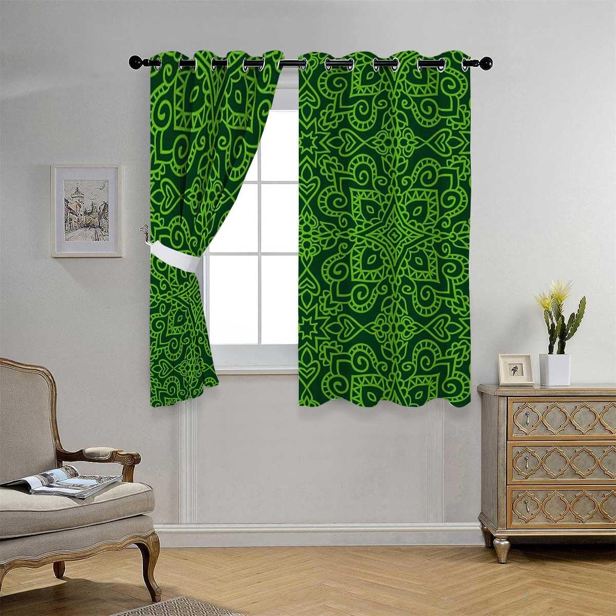 YANFENQI Cortina Blackout para Habitacion Green Decorative Dark Doorway Curtain Rod Pantry Curtain 55Inch Width by 72Inch Length,2 Panels