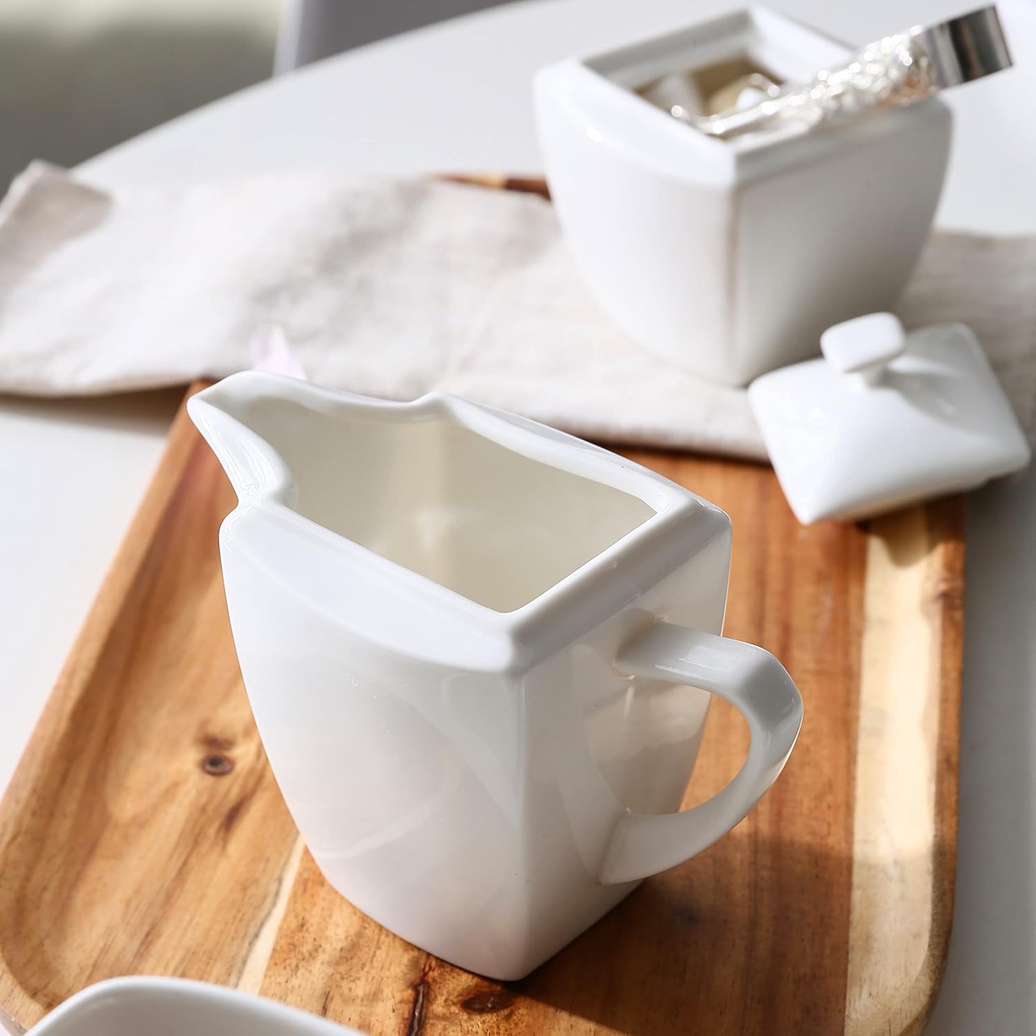 MALACASA Juego de azúcar y crema, juego de porcelana blanca para café, té y leche, jarra de leche de 1 pieza y 1 juego de azucarera con tapa, serie