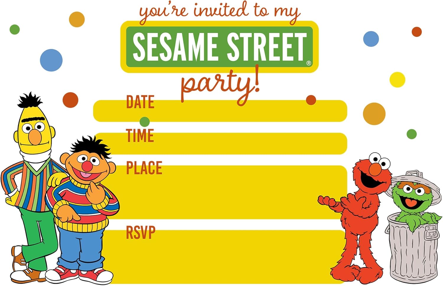 NATURAL BEHAVIOUR 20 invitaciones y sobres de cumpleaños de Plaza Sésamo  Invitaciones de fiesta de feliz cumpleaños para niños, 6 x 4 pulgadas,