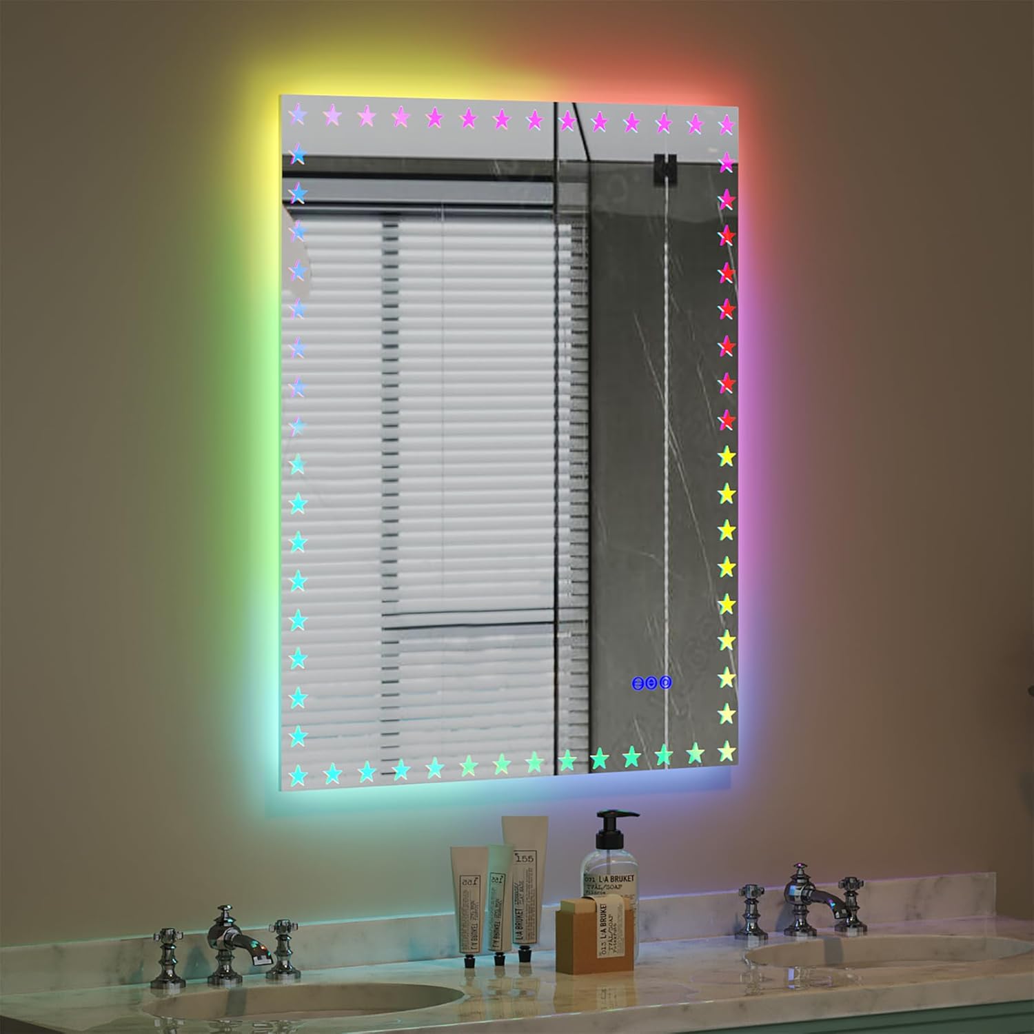 Espejo de baño LED de 40 x 32 pulgadas con luces RGB retroiluminadas antivaho a prueba de roturas, impermeable, regulable, espejo de tocador LED con