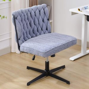 Silla giratoria sin brazos para oficina en casa, patas cruzadas, sin ruedas, asiento ancho de terciopelo tejido, respaldo medio, silla estética para Silla giratoria sin brazos para oficina en casa, patas cruzadas, sin ruedas, asiento ancho de terciopelo tejido, respaldo medio, silla estética para