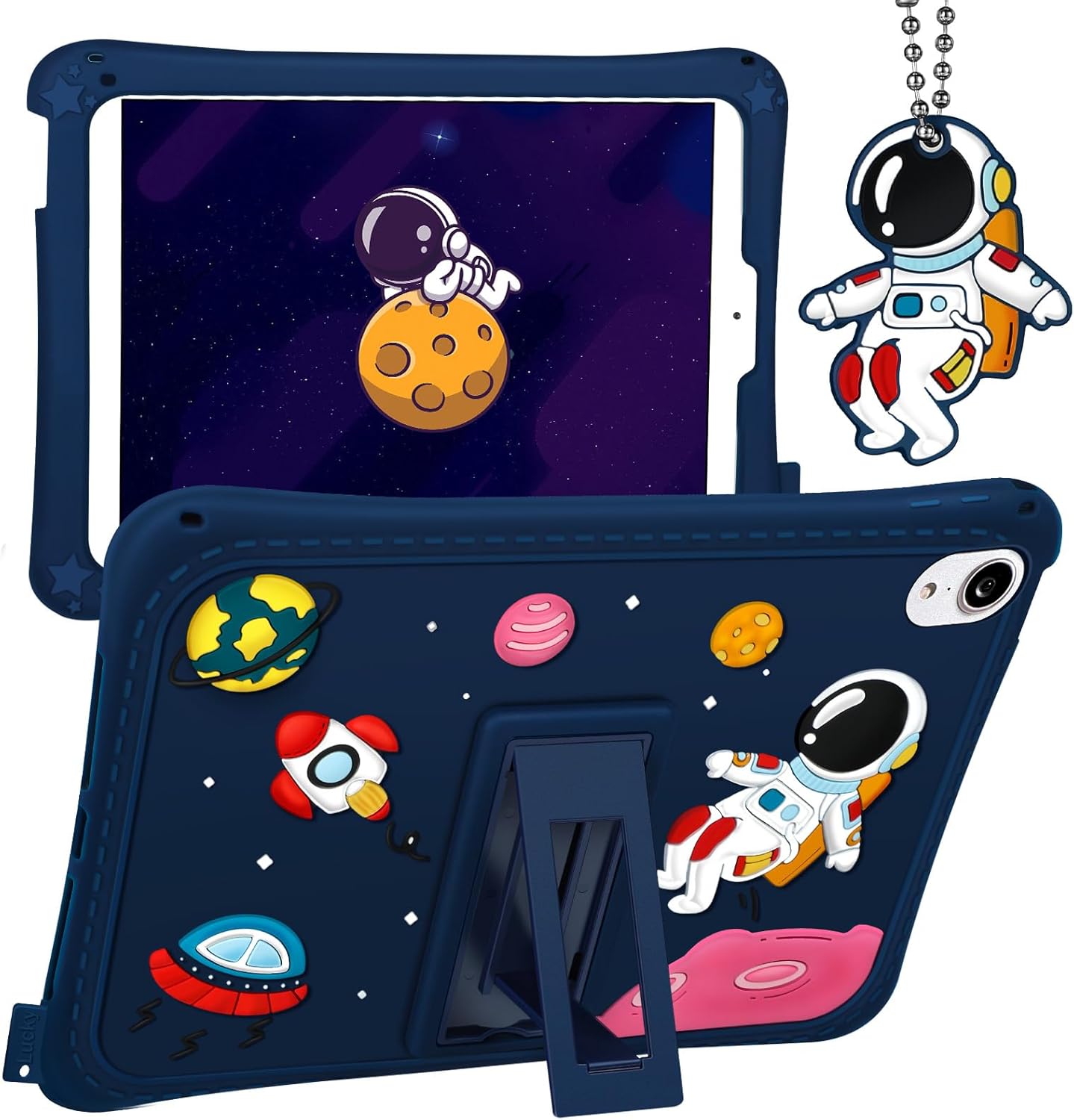 Funda para iPad Mini 6. generación, Mini 6 2021 con soporte, lindo diseño de dibujos animados planeta espacio exterior para hombres espaciales con